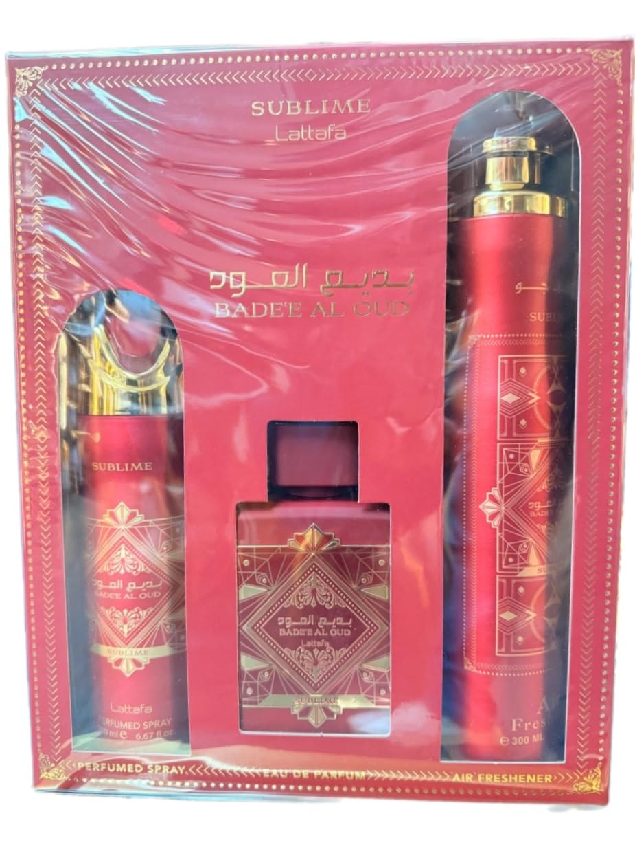 [Set] Lattafa Badee Al Oud Sublime 3.4 L+ 6.8 Deo + 10.0 Air Freshener United Arab - Thumbnail 3