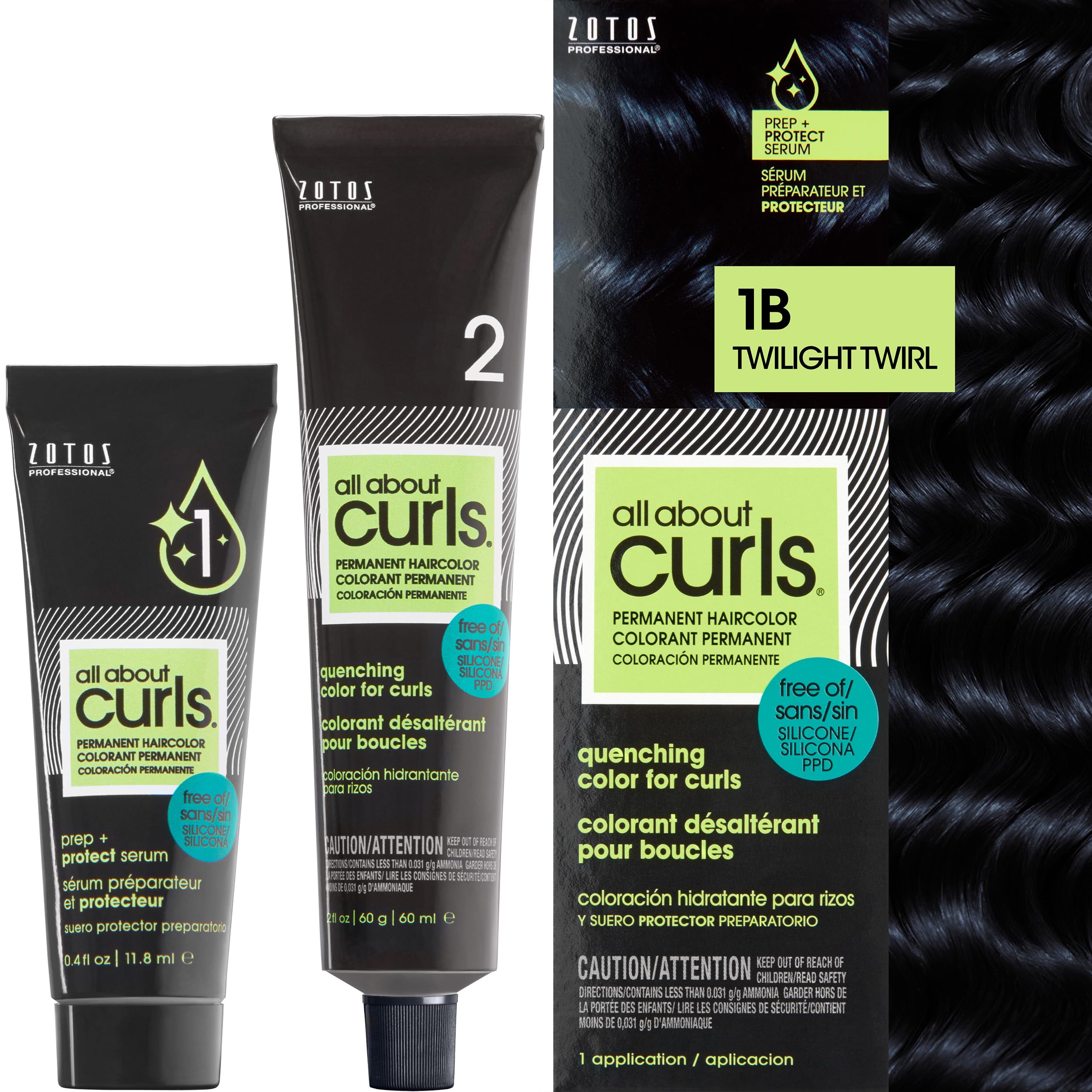 All About Curls 1b Twilight Twirl Permanent Hair Color 100% Grey Coverage