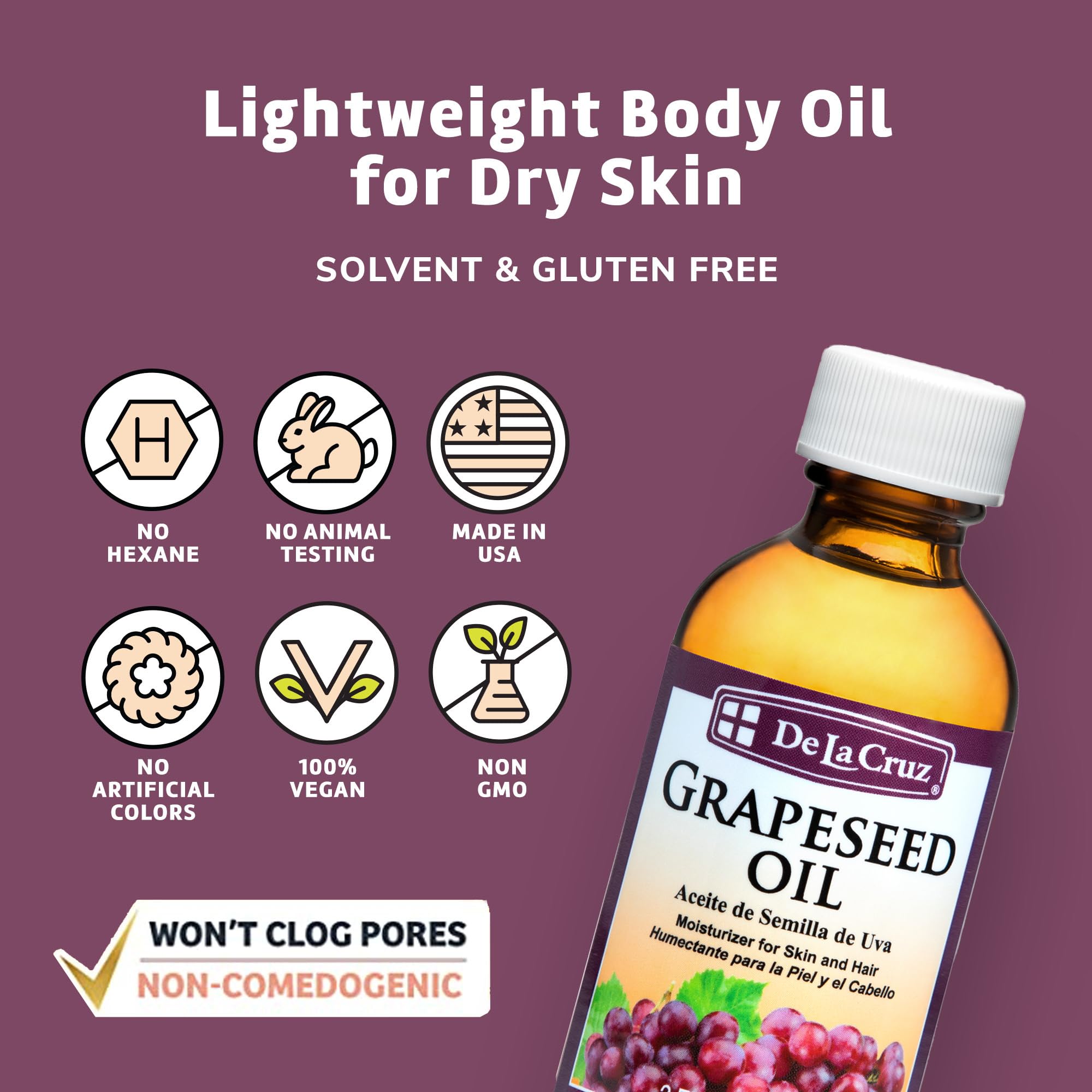 De la Cruz Grapeseed Oil Natural Expeller Pressed Grapeseed Oil for Skin and