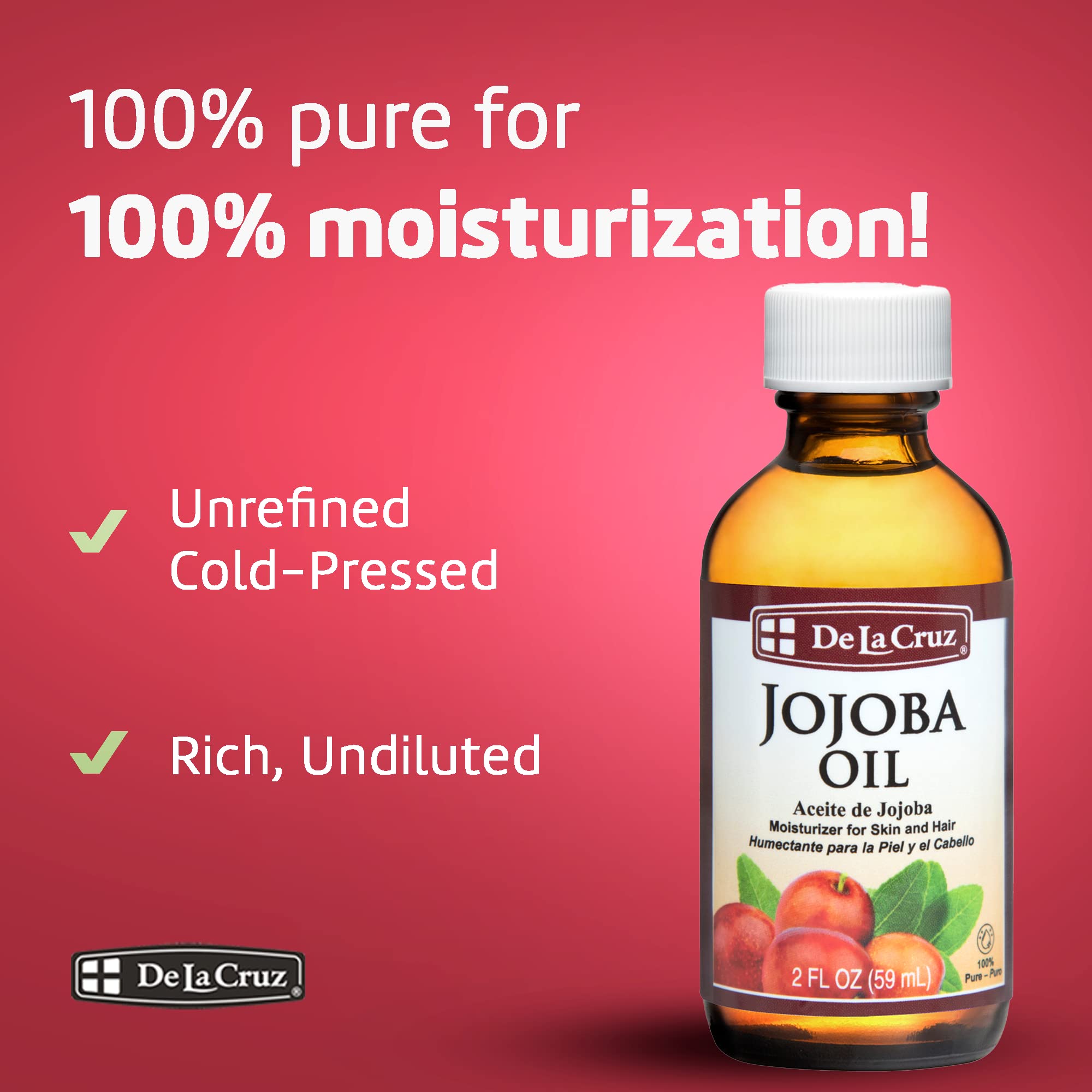 De la Cruz 100% Pure Cold Pressed Golden Jojoba Oil Organic Jojoba Oil for Hair