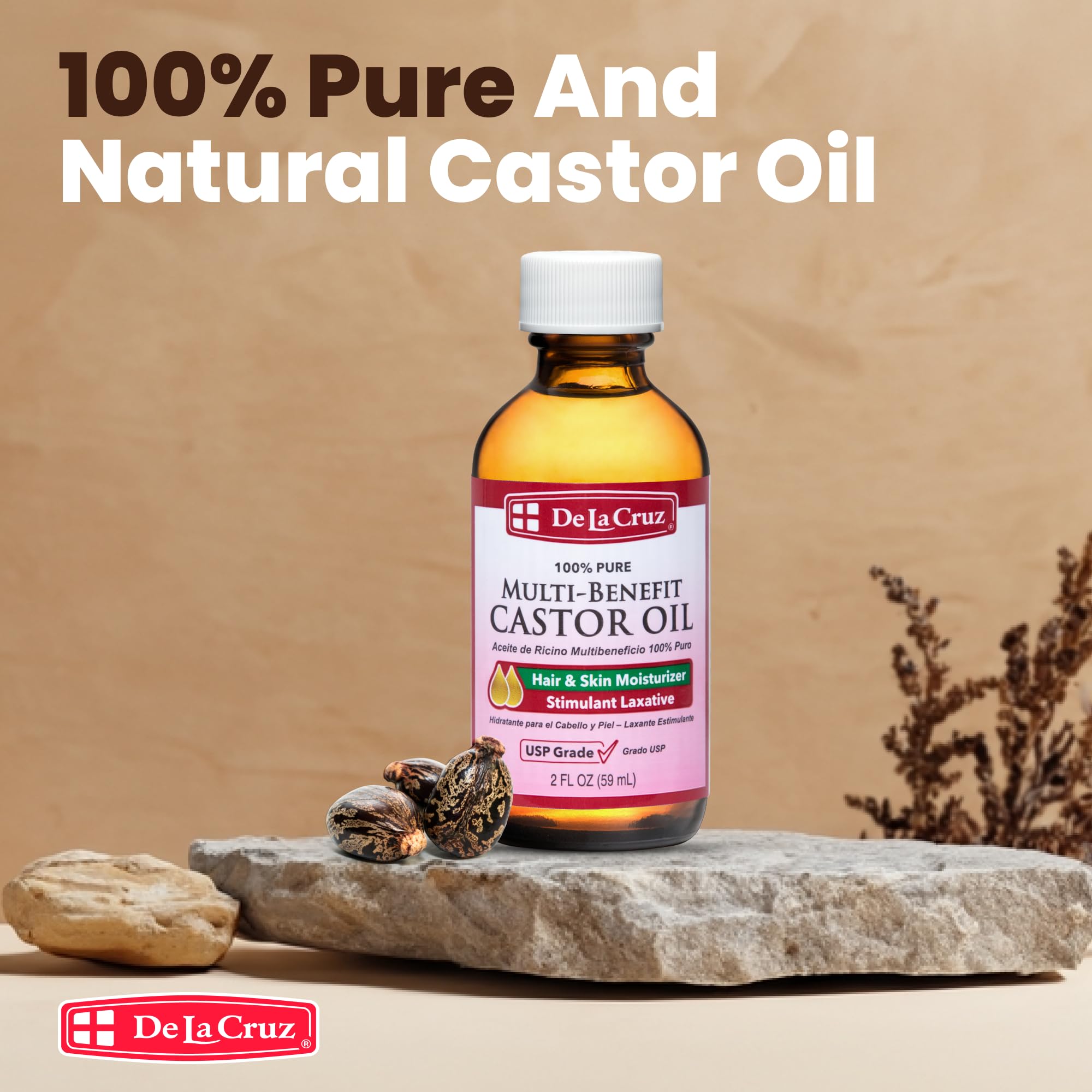 De la Cruz Castor Oil 100% Pure Castor Oil for Hair Skin Eyelashes and Eyebrows - Thumbnail 2