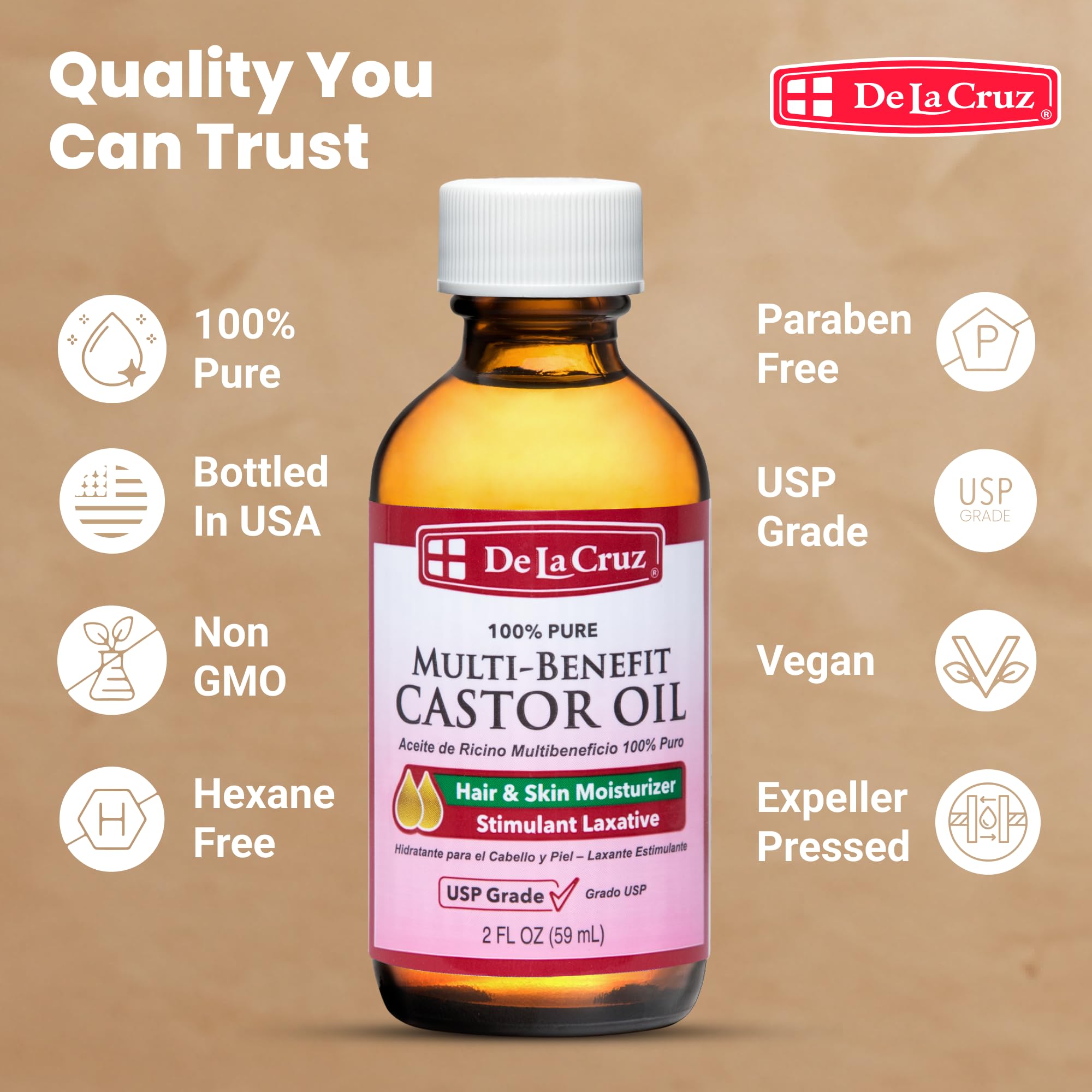 De la Cruz Castor Oil 100% Pure Castor Oil for Hair Skin Eyelashes and Eyebrows - Thumbnail 3