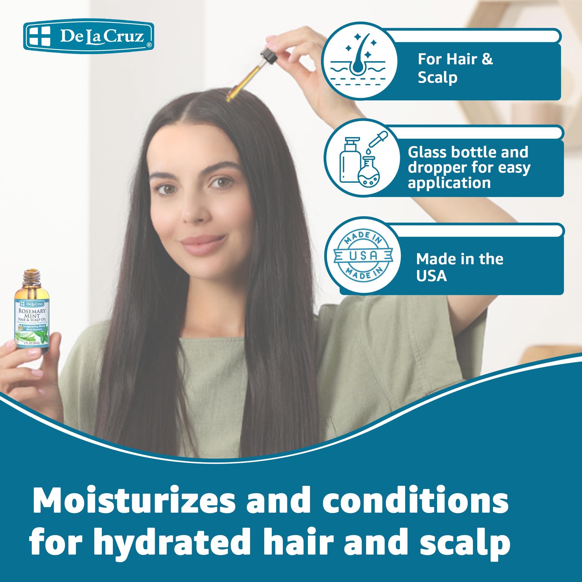 De la Cruz Rosemary Mint Oil Blend for Hair Scalp Revitalizing Blend With - Thumbnail 2