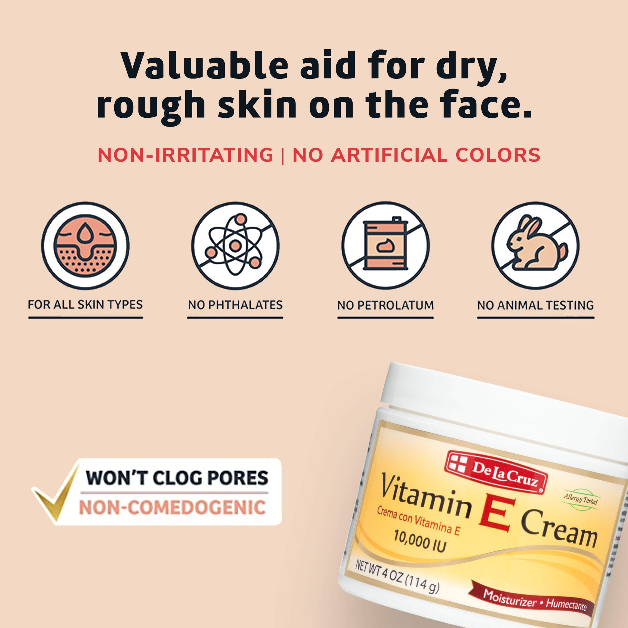 De la Cruz Vitamin E Cream Moisturizer for Face and Neck Moisturizing Skin Care - Thumbnail 2