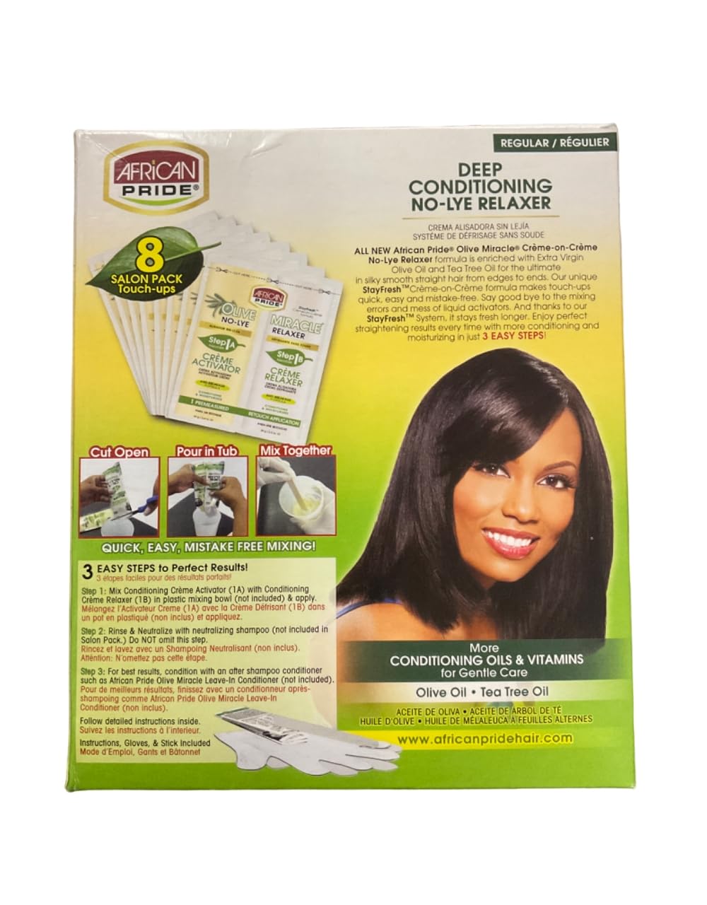 African Pride Olive Miracle Deep Conditioning No Lye Relaxer Regular Kit 8 Count - Thumbnail 2