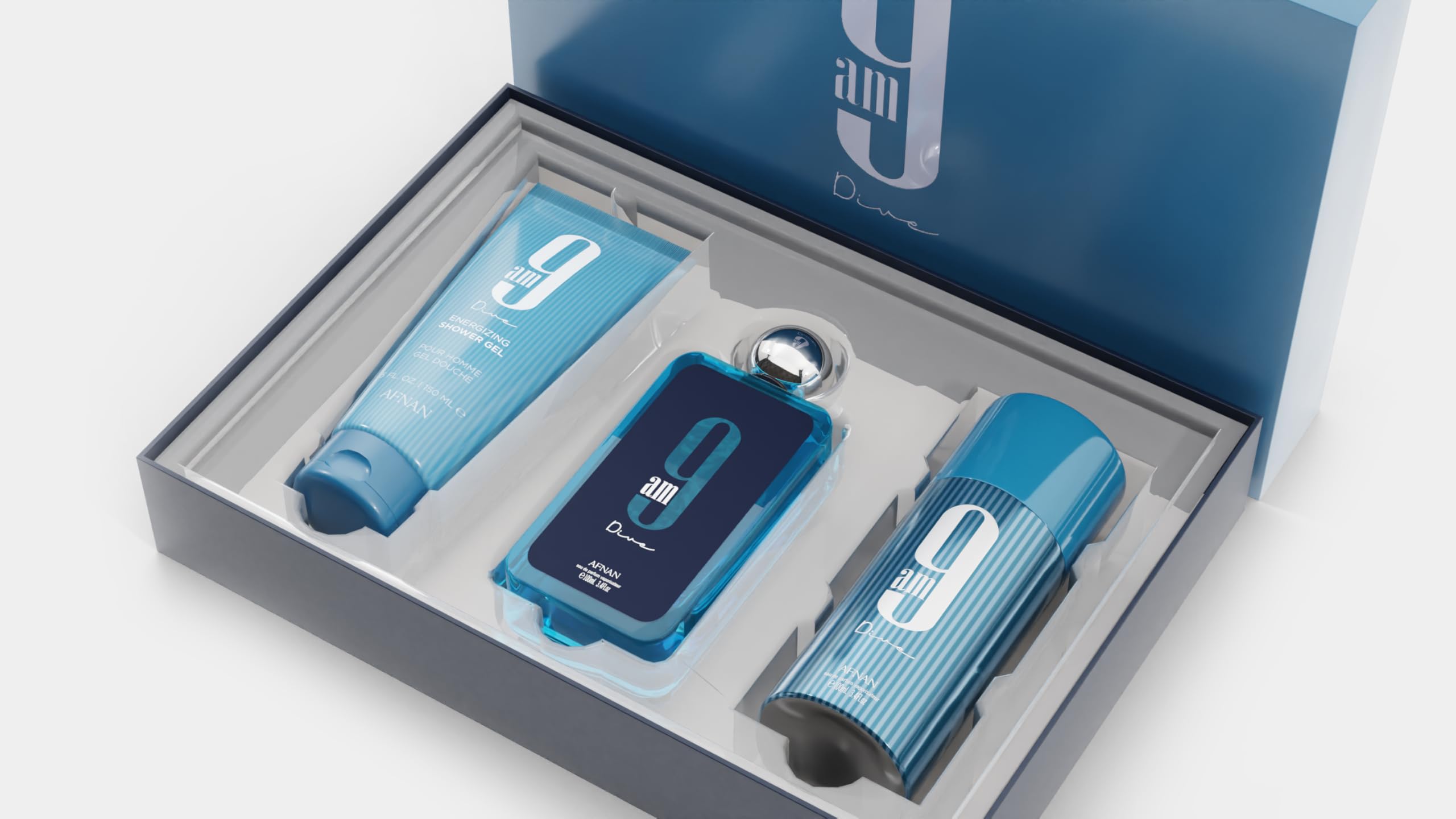 [Set] Afnan 9am Dive 3.4 M + 5.0 Sg+ 5.0 Deo United Arab Emir. 12pcs Bybox EDP