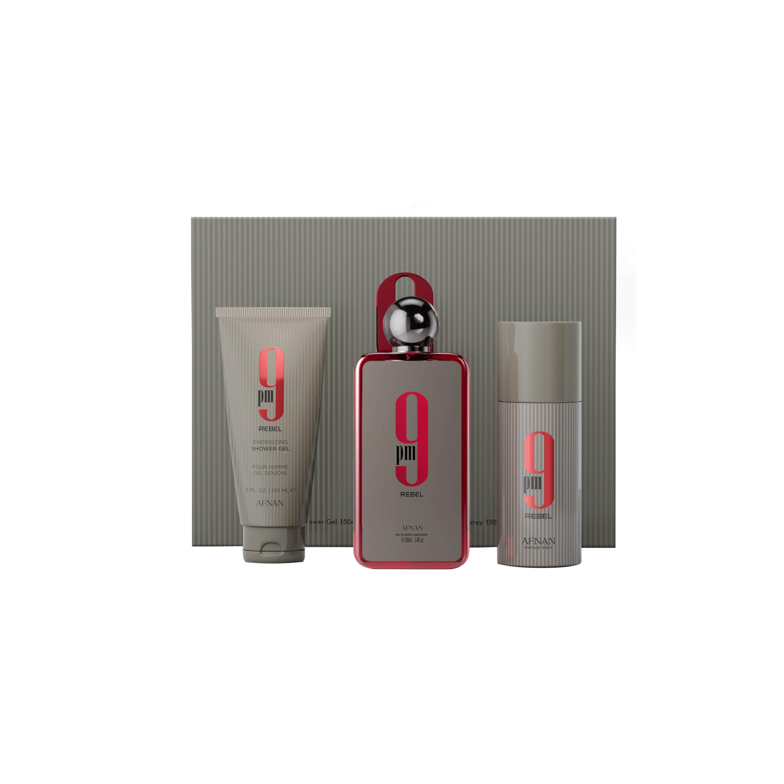 AFNAN 9PM REBEL(M)(H/B)3PC SET(3.4oz edp sp,5.0oz Shower Gel,5.0oz Perfume Spray)