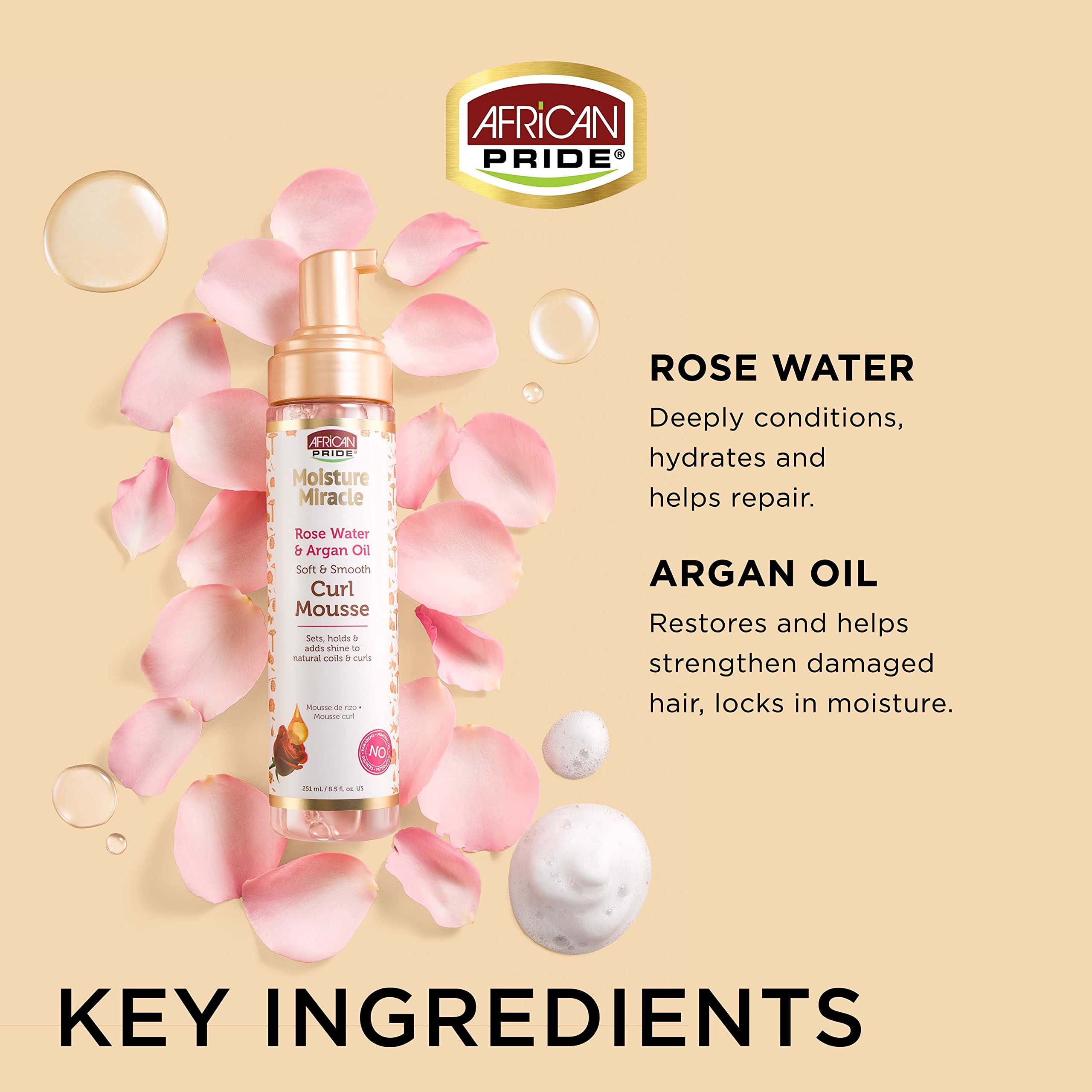 African Pride Moisture Miracle Rose Water Argan Oil Curl Hair Mousse Flexible - Thumbnail 2