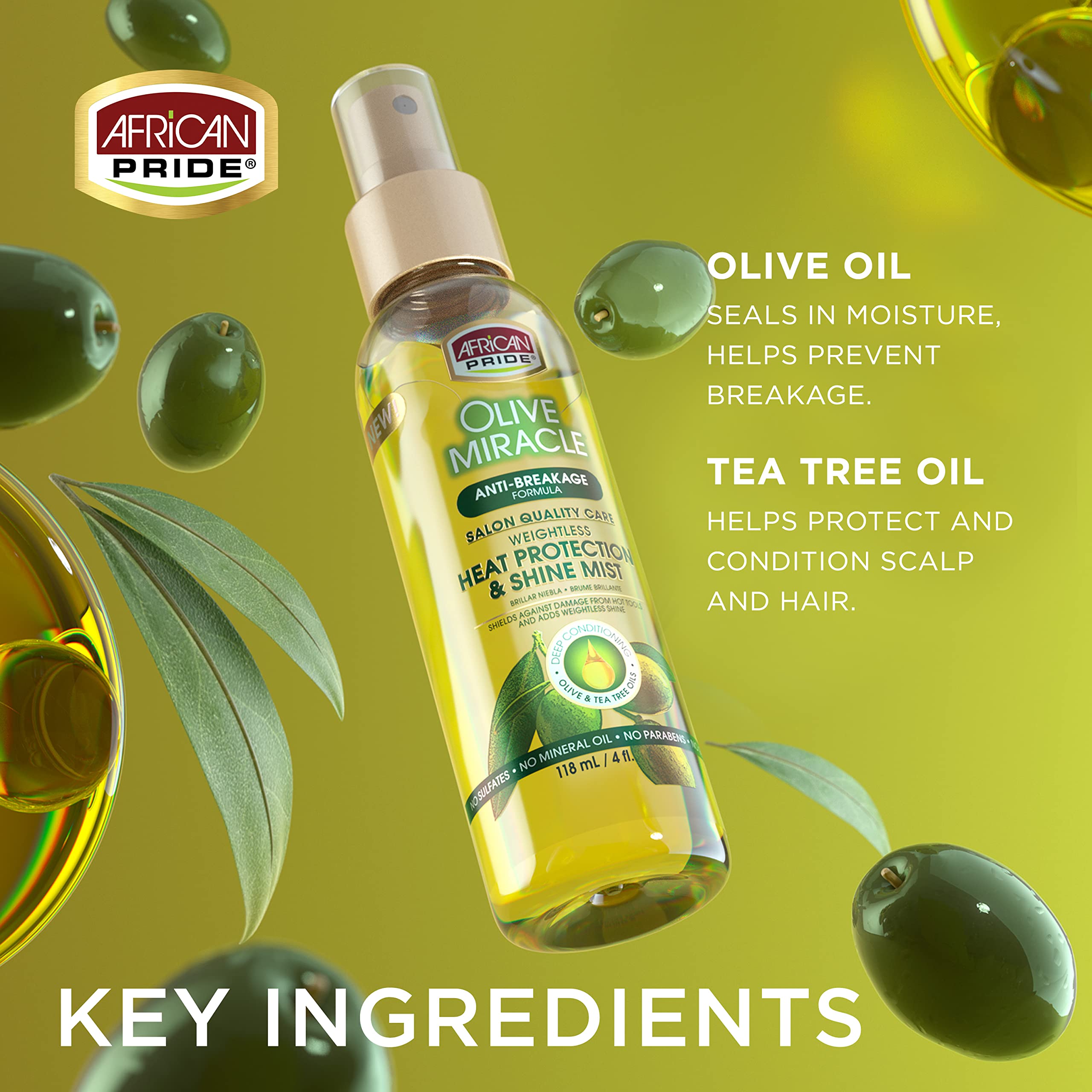 African Pride Olive Miracle Weightless Heat Protection Hair Shine Mist Fights - Thumbnail 3