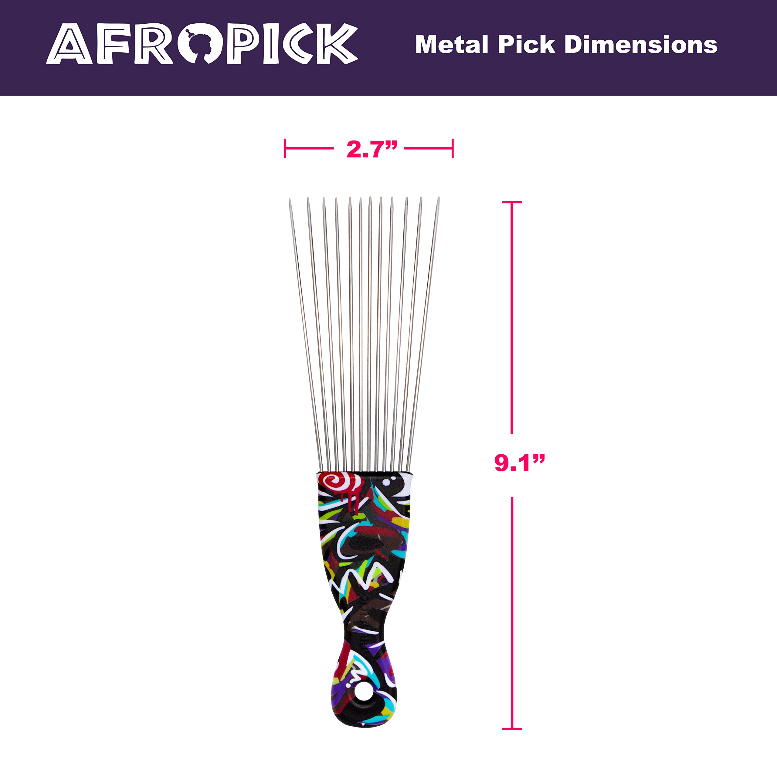 Afropick Metal Black Hair Pick for Natural Curly Long Thick Hair Afro Pick Comb - Thumbnail 2