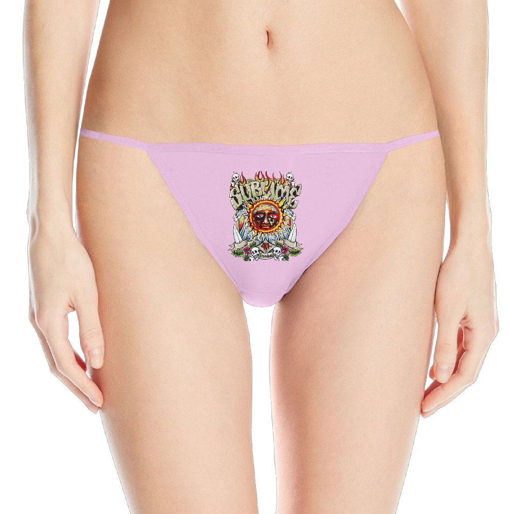 Sublime Wave Skulls Logo Sleek Model Thong Panty Underwear Medium Pink For Women