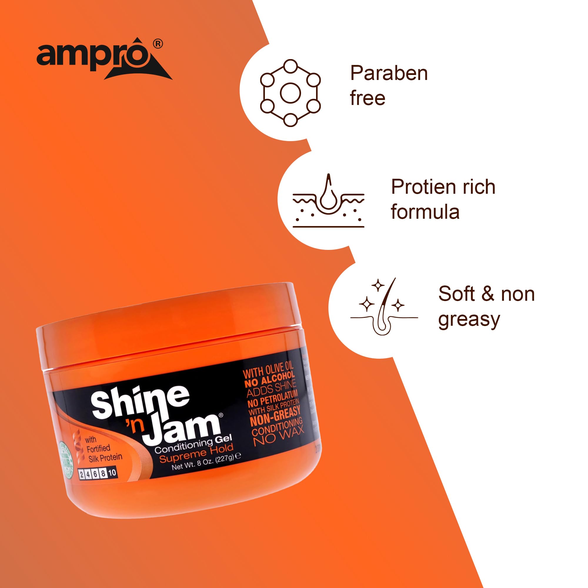 Ampro Shine N Jam Supreme Hold Conditions Hair With Olive Oil and Silk Protein