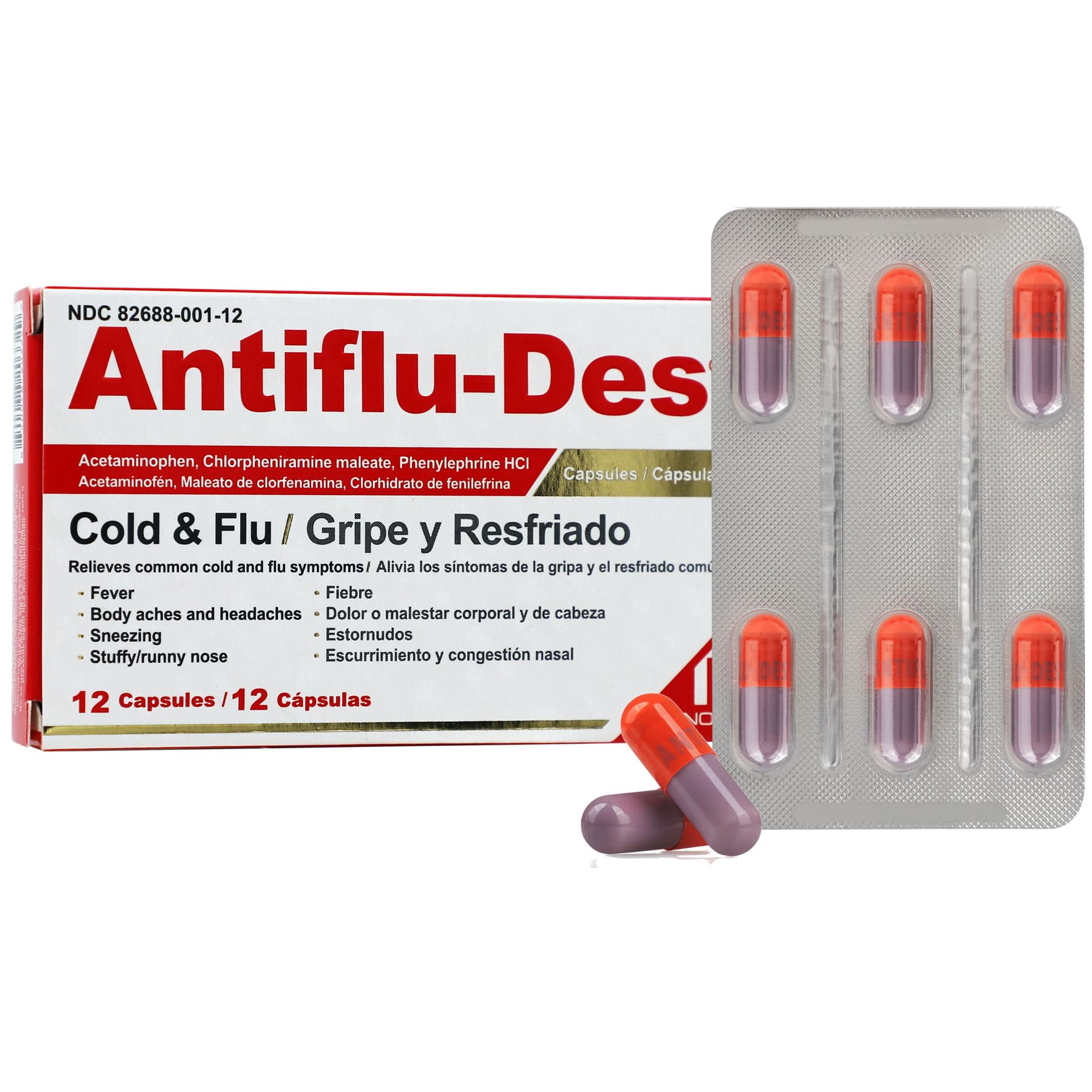 Antiflu Des Cold and Flu Symptoms Relief Fever Reducer 12 Caps Box - Thumbnail 2
