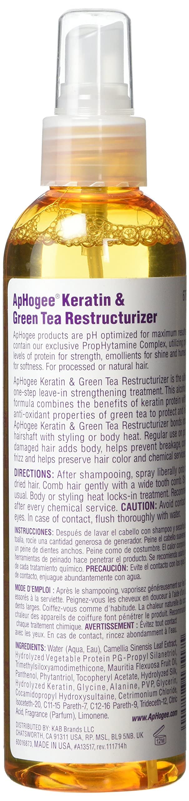 Aphogee Keratin and Green Tea Restructurizer 8 Fl Oz