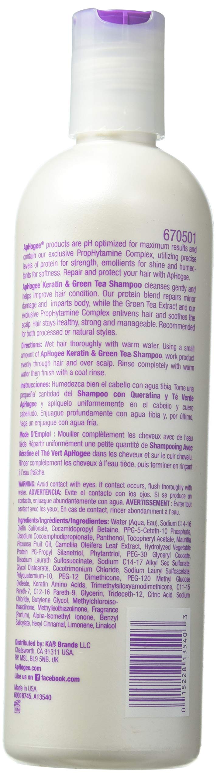 Aphogee Keratin and Green Tea 12 Ounce Shampoo 12 oz - Thumbnail 2
