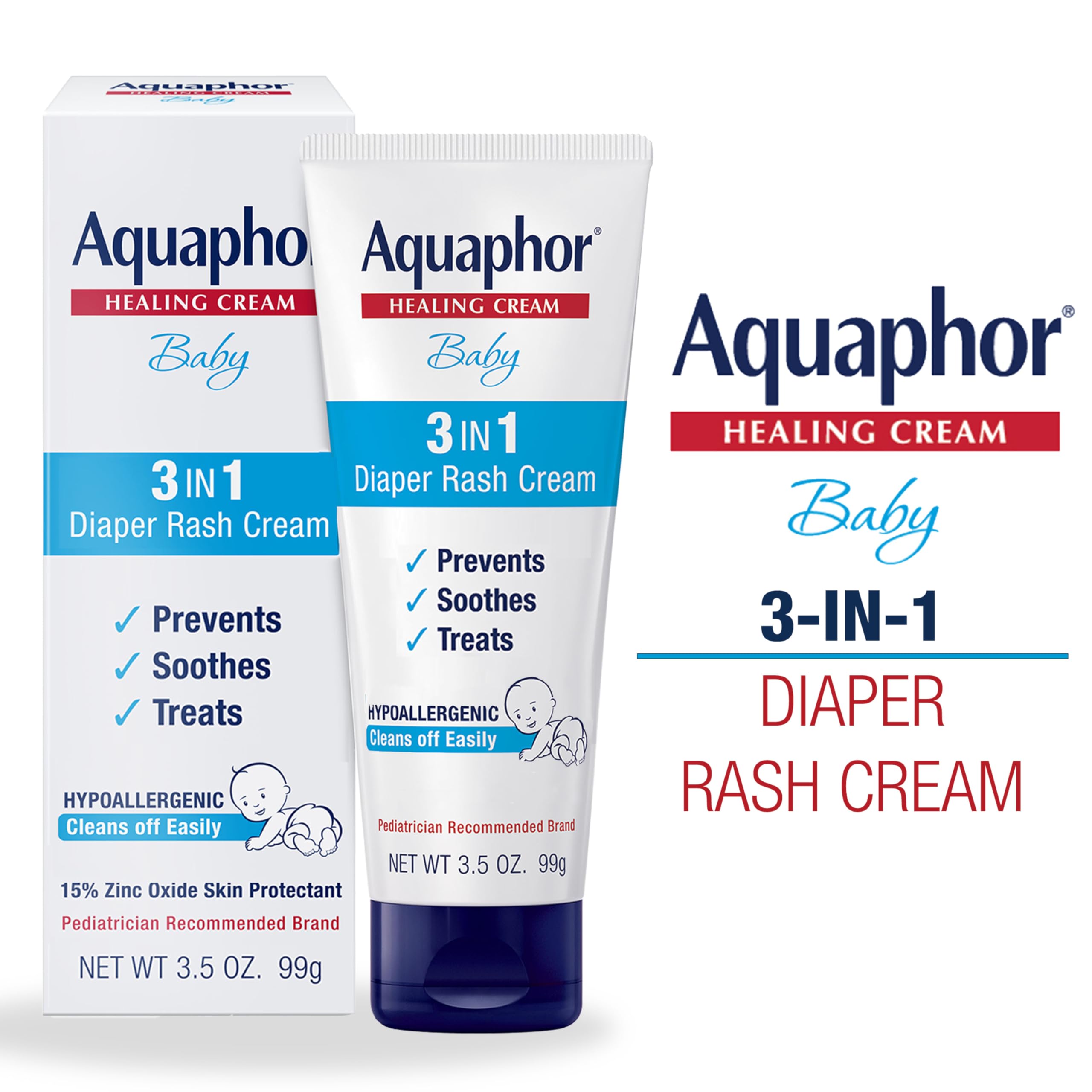 Aquaphor Baby Diaper Rash Cream 3 In 1 Diaper Rash Relief Tube 3.5 oz - Thumbnail 2
