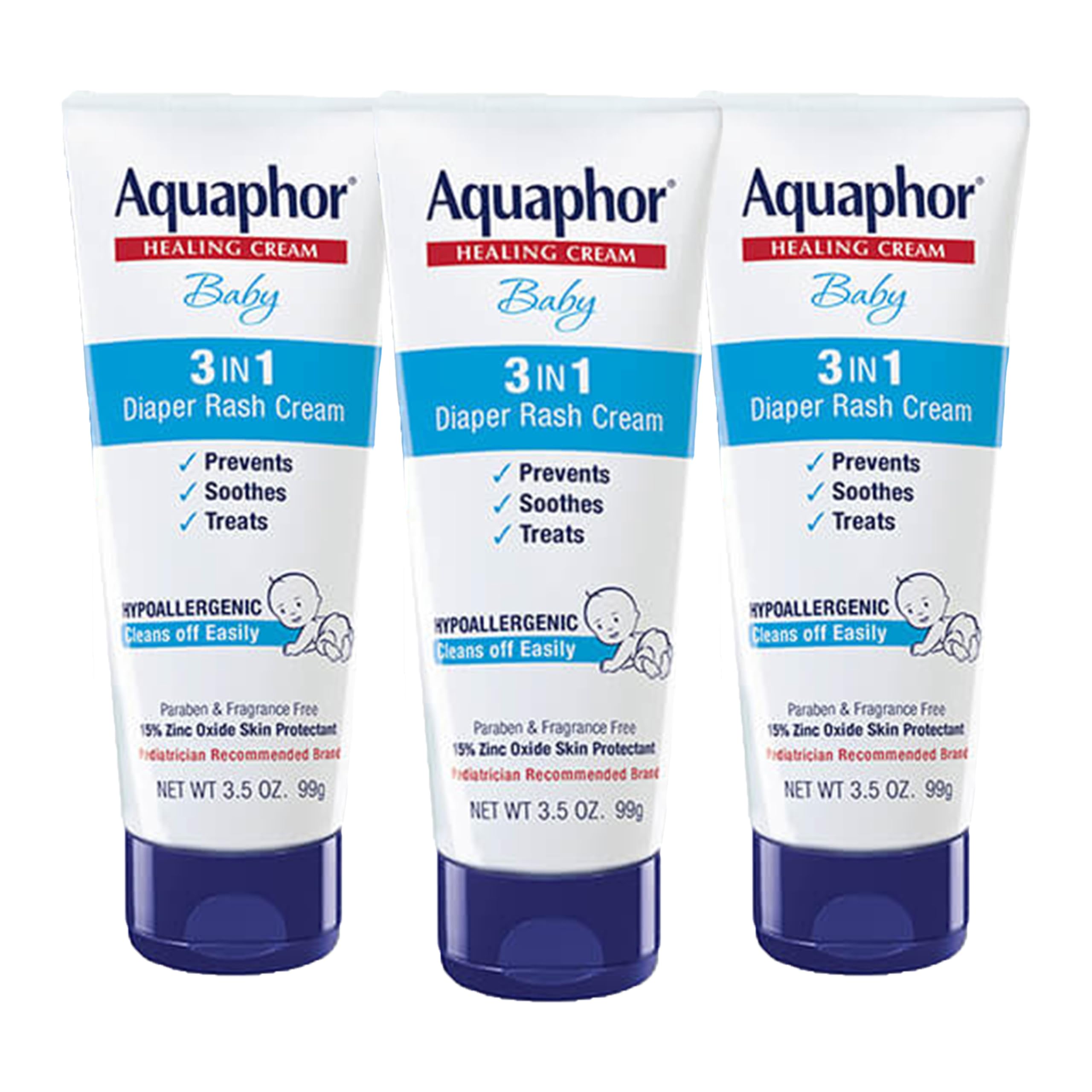 Aquaphor Baby Diaper Rash Cream 3 In 1 Diaper Rash Relief Tube 3.5 oz