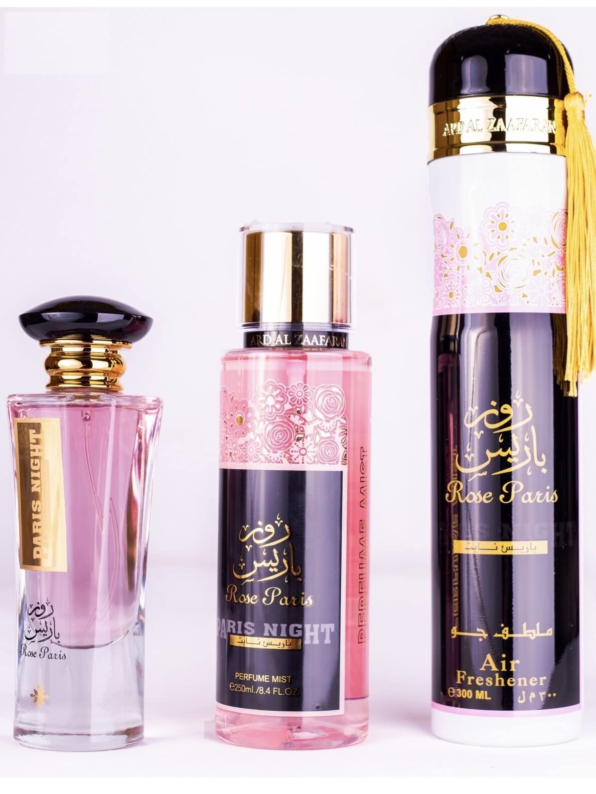 [Set] Ard Al Zaafaran Rose Paris Night 3 Piece For Women EDP 3.4 oz