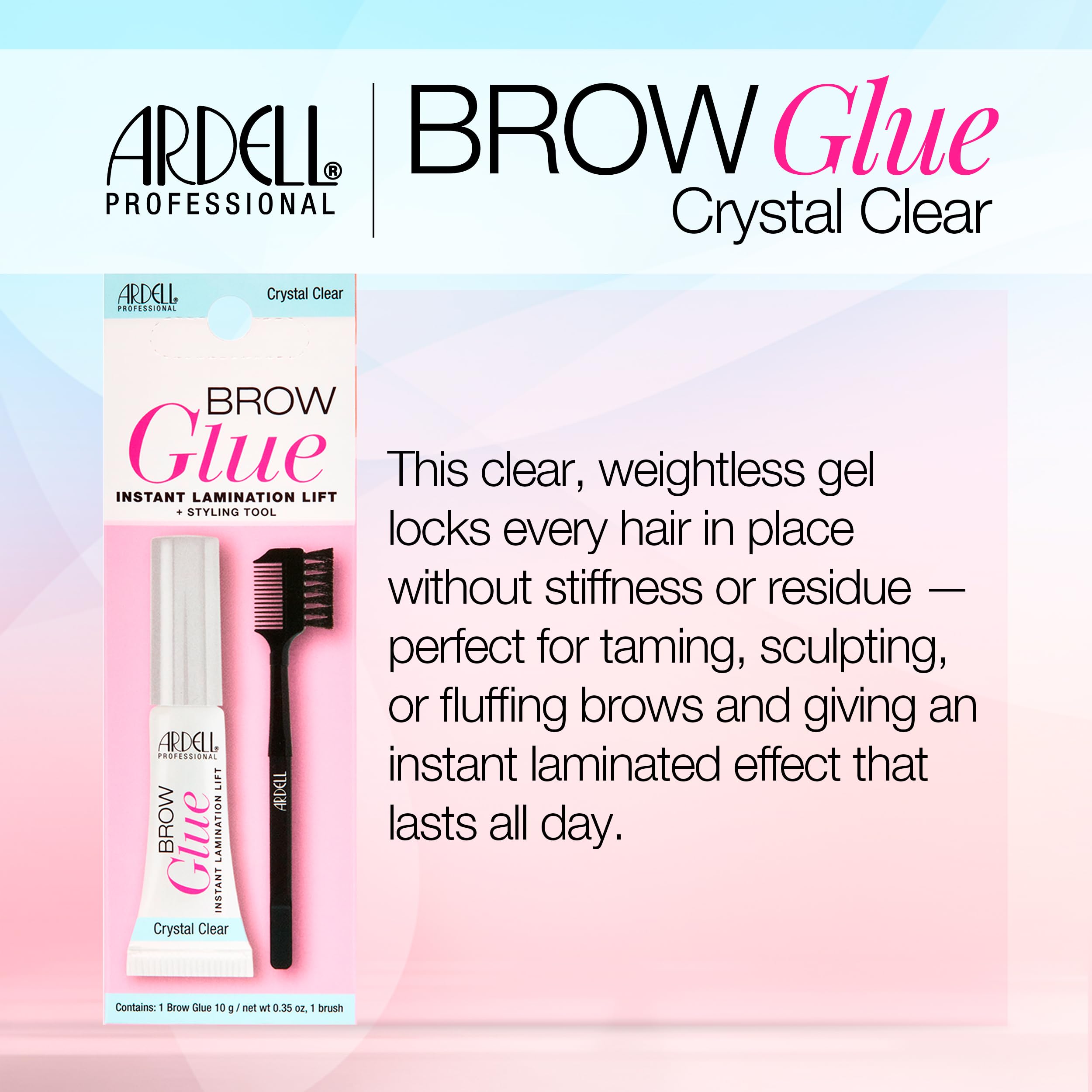 Ardell Brow Glue Crystal Clear Instant Lamination Brow Gel With Styling Brush - Thumbnail 3
