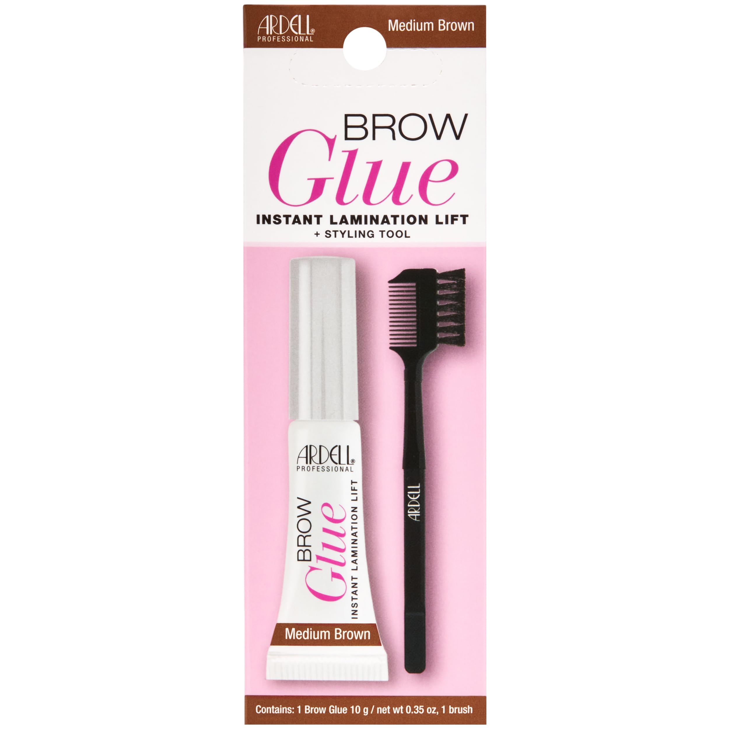 Ardell Brow Glue Medium Brown With Styling Brush Tinted Eyebrow Gel for