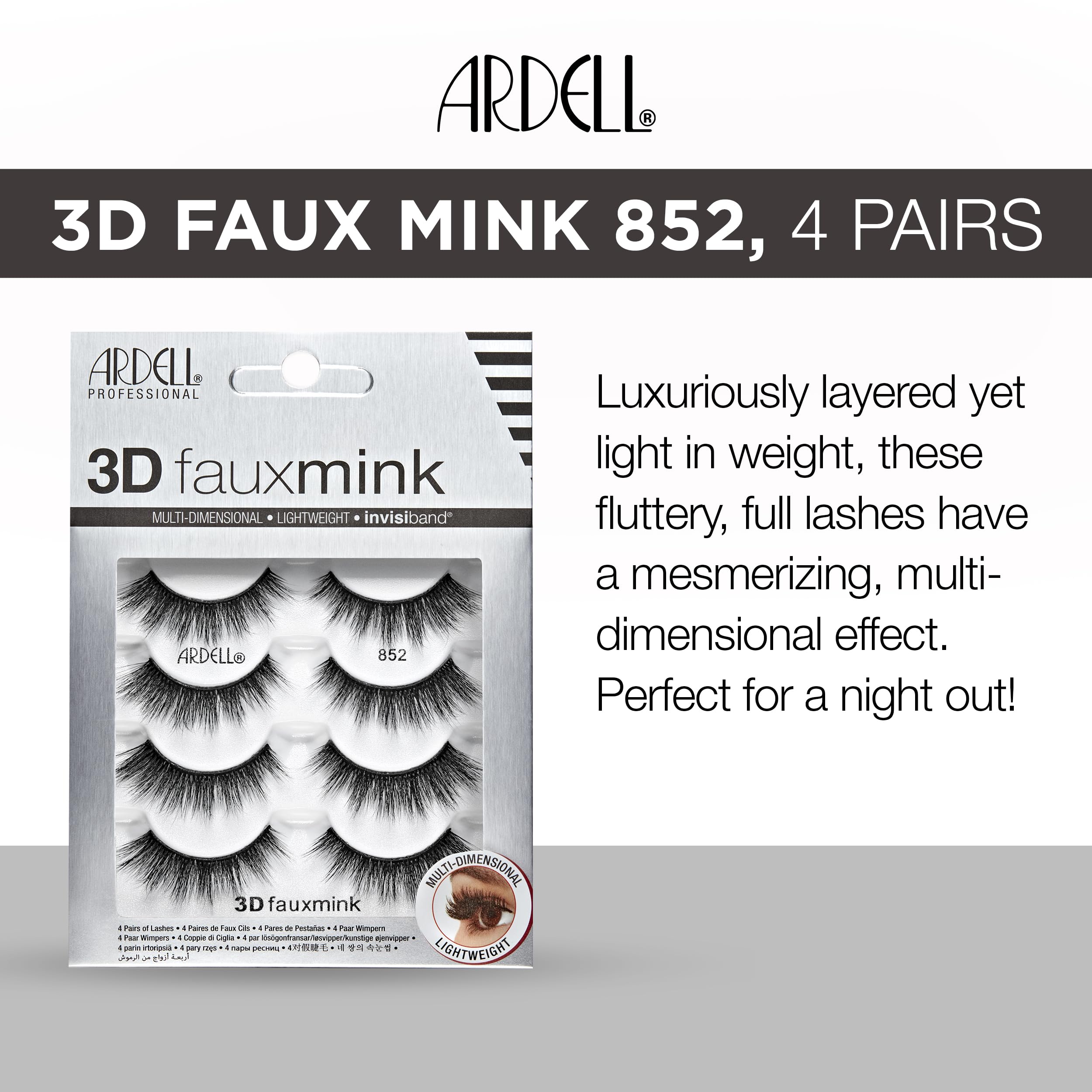 Ardell 3d Faux Mink Lashes False Eyelashes 852 Fluffy Volume Strip Wispy Lashes - Thumbnail 3