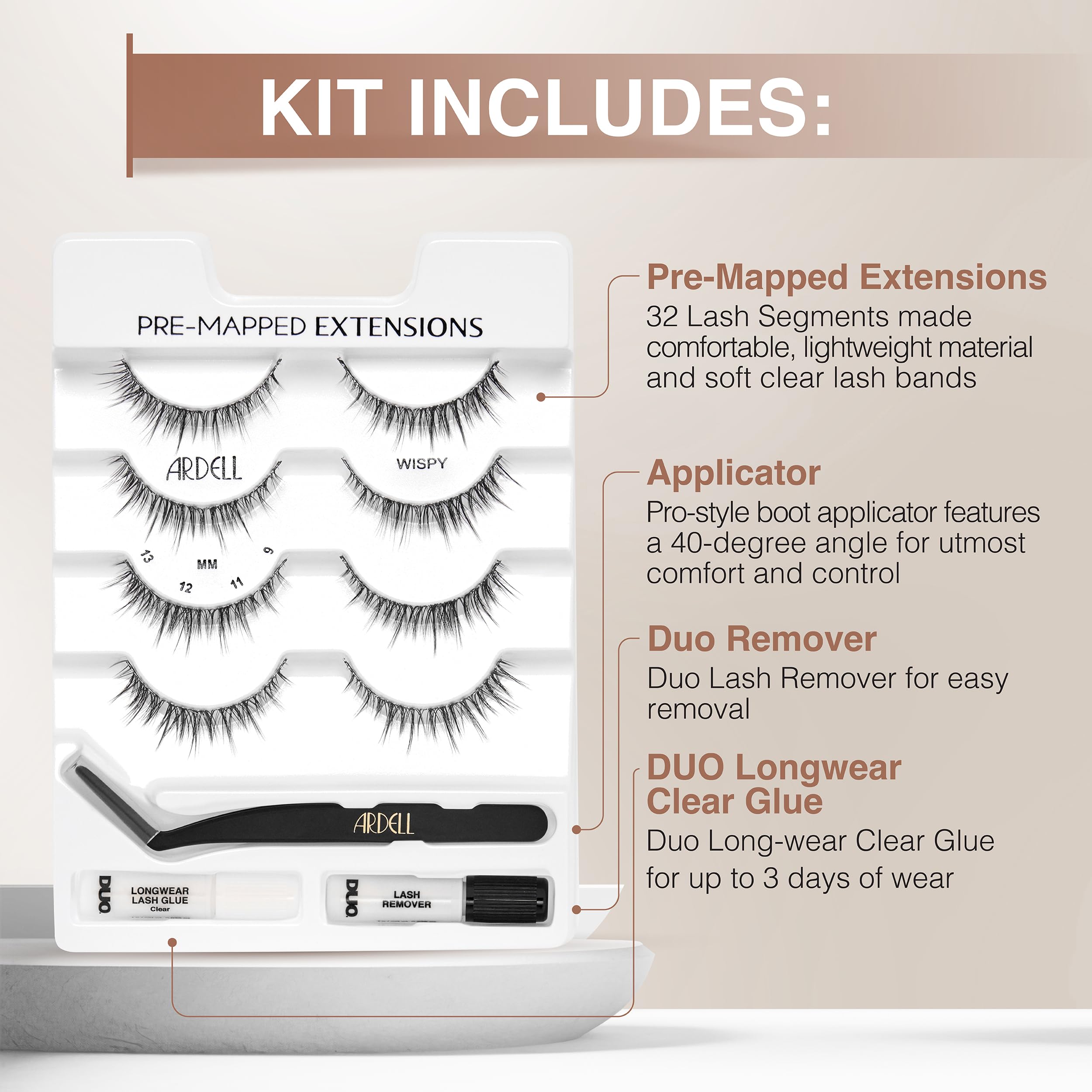 Ardell Pre Mapped Eyelash Extensions Kit False Lashes Wispy Reusable Segmented - Thumbnail 3