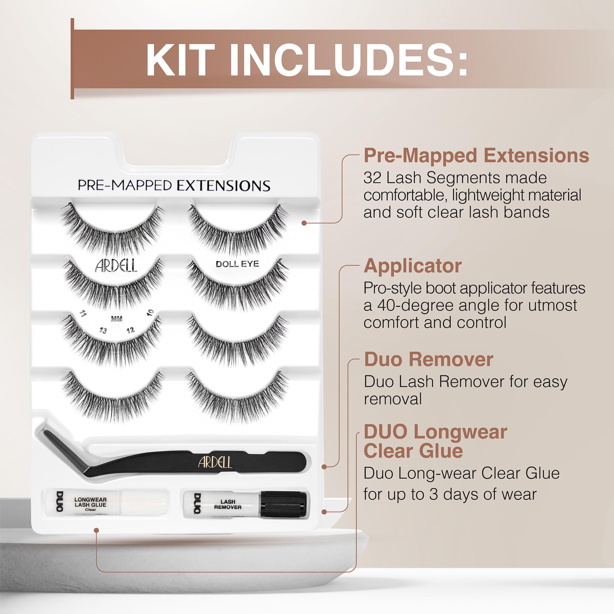 Ardell Pre Mapped Eyelash Extensions Kit False Lashes Doll Eye Reusable - Thumbnail 3