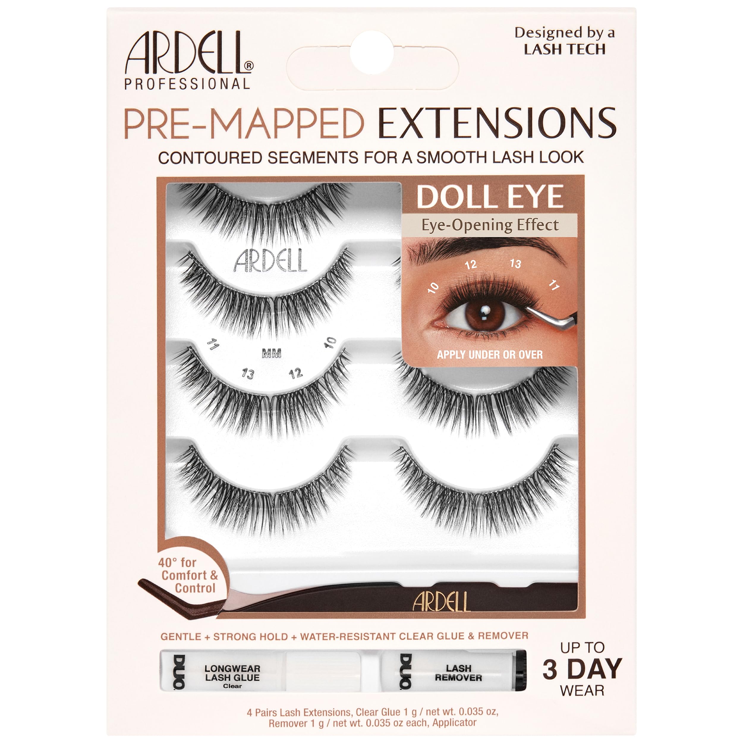 Ardell Pre Mapped Eyelash Extensions Kit False Lashes Doll Eye Reusable