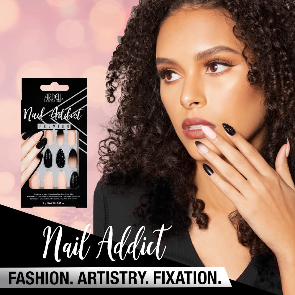 Ardell Nail Addict Press On Nails 24 False Nails Black Stud Pink Ombre Jeweled - Thumbnail 3