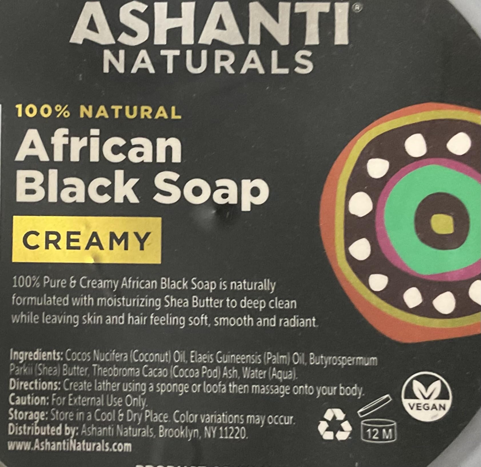 Ashanti Naturals 100% African Creamy Black Soap . 8 oz