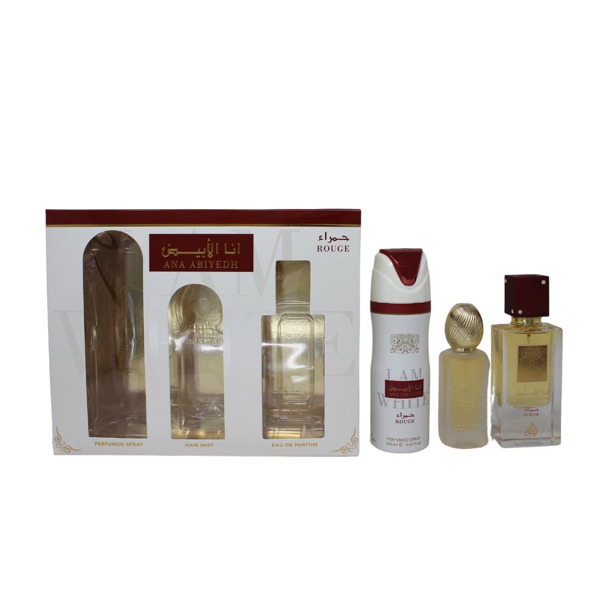 [Set] Lattafa Ana Abiyedh Rouge 2.0 U + 6.7 Body/ + 1.5 Hairmist United Arab Emir.