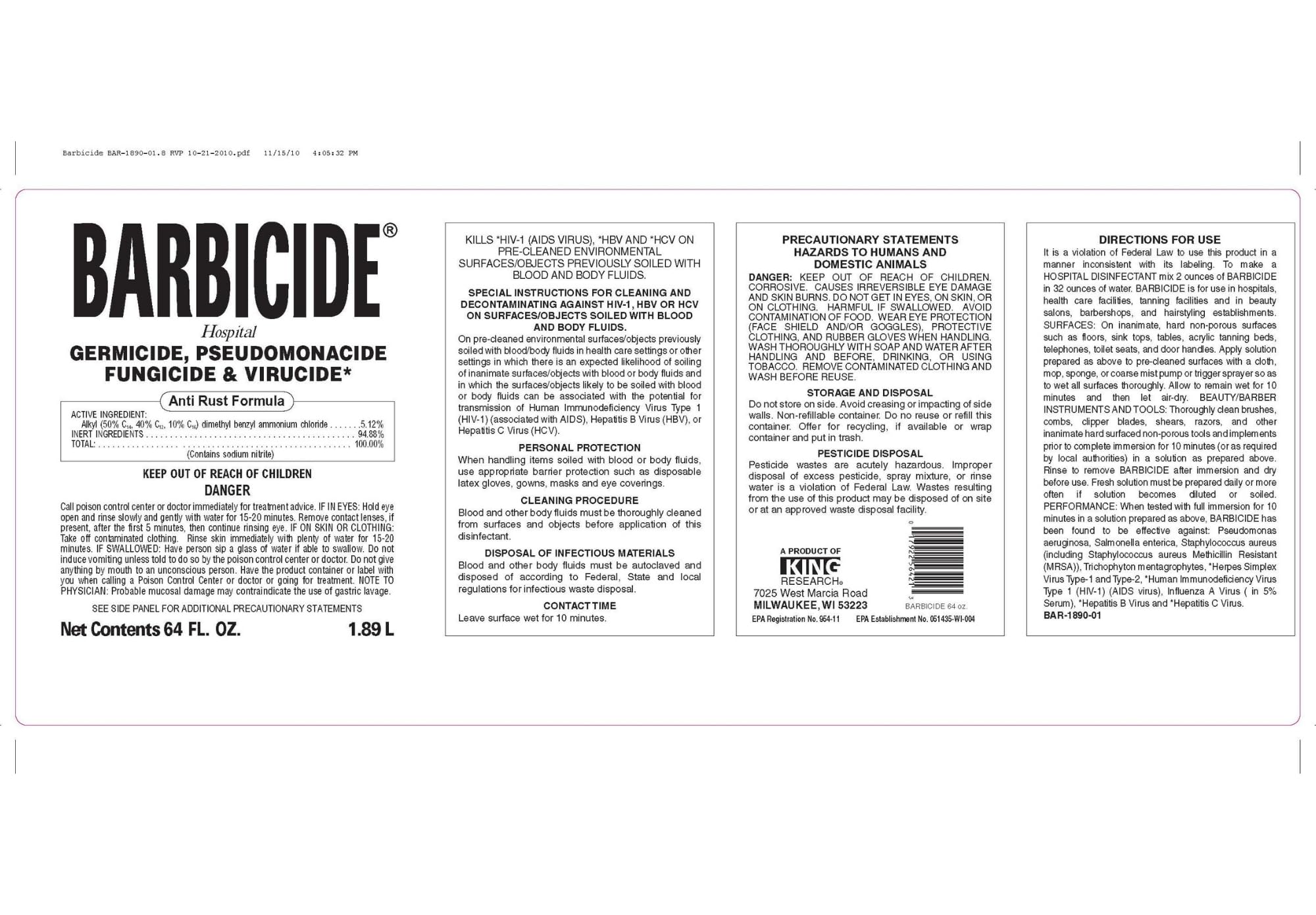 Barbicide Disinfectant Concentrate Pint | Epa Registered Hospital Grade
