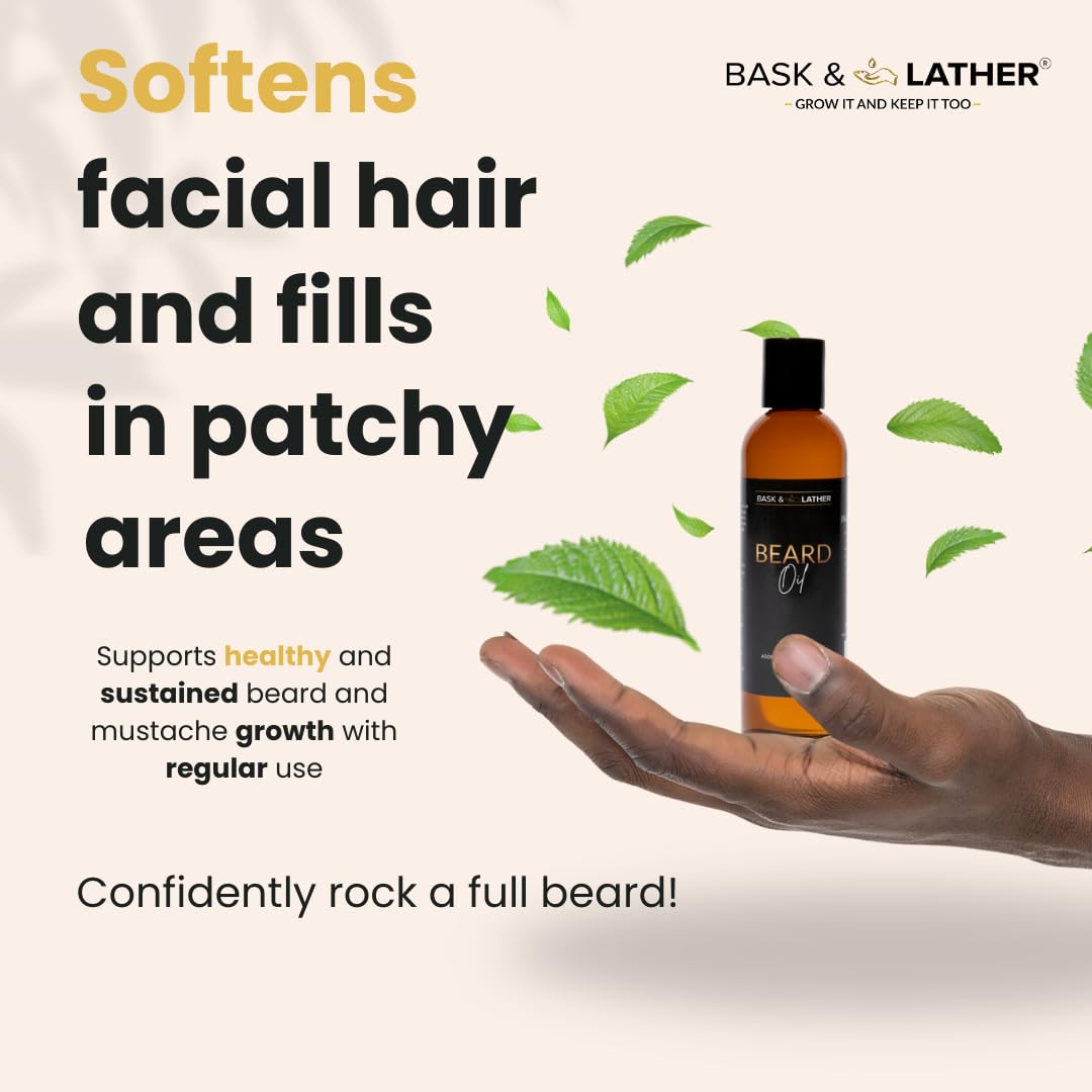 Bask Lather Beard Growth Oil Frizz Free Hair Oil Beard Care With Vitamins - Thumbnail 3
