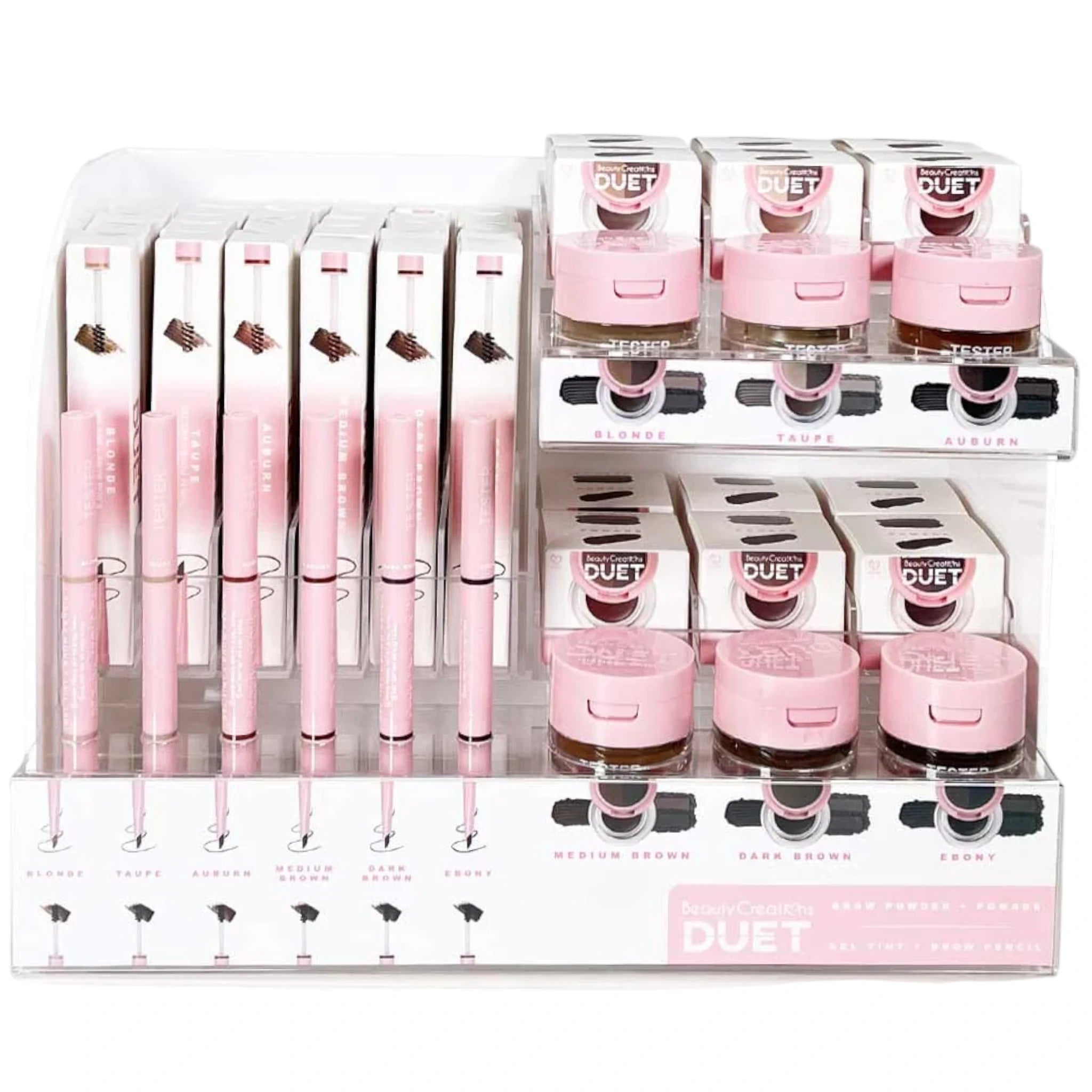 (72-pack) Beauty Creations Duet Brow Powder + Pomade Gel Tint + Brow Pencil + 12 Tester