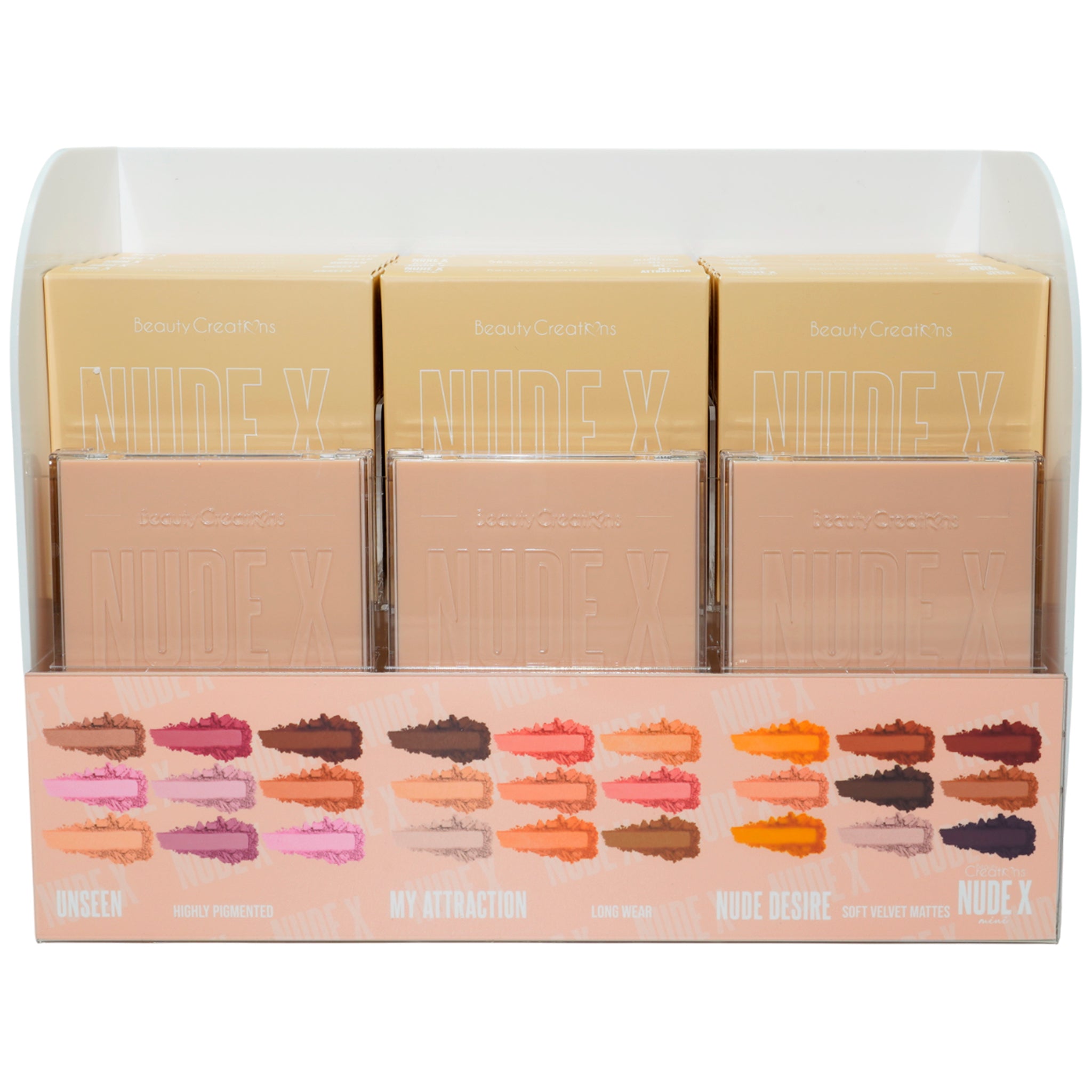 (18-pack) Beauty Creations Nude X Shadow Palette Mini + 3 Tester