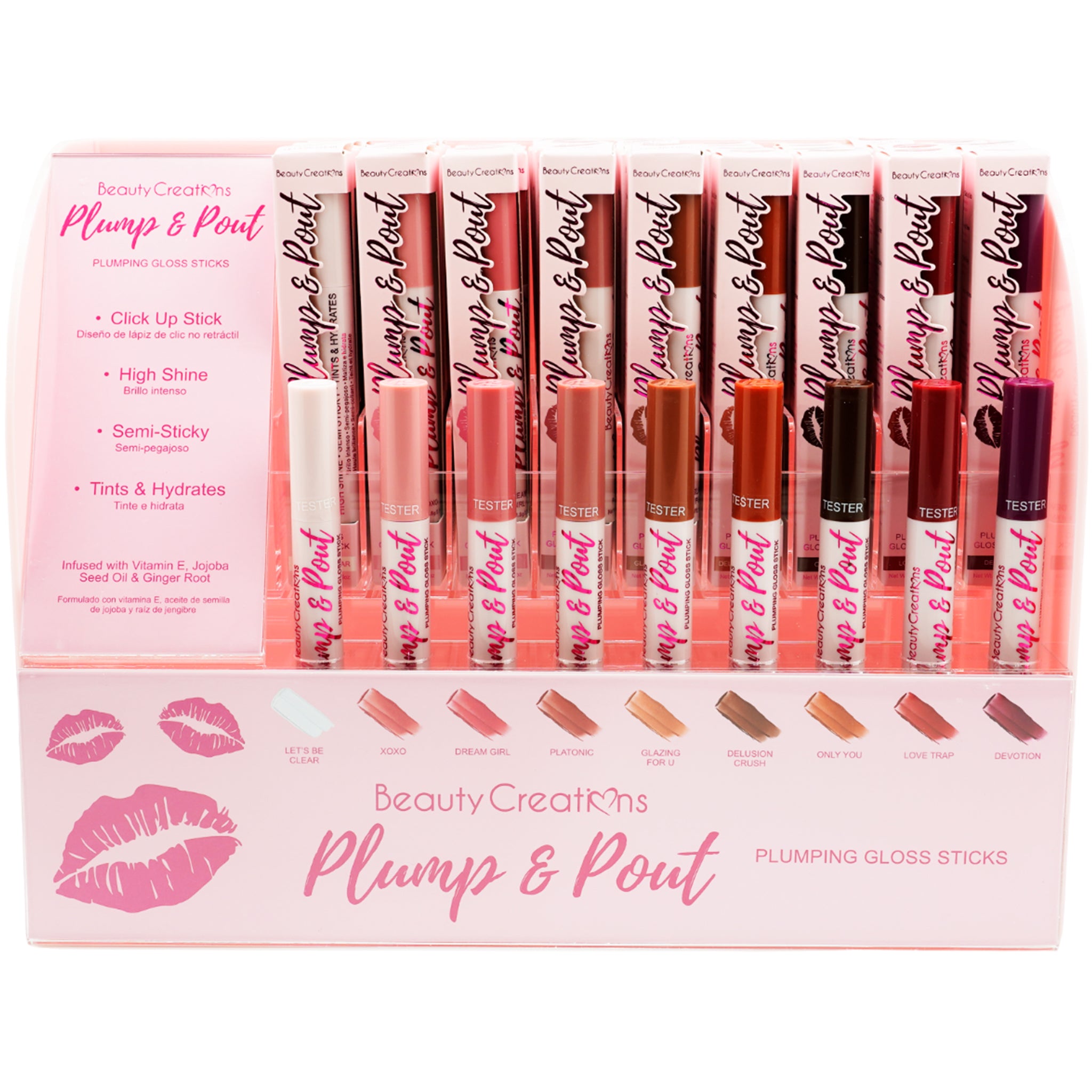 (54-pack) Beauty Creations Plumping Gloss Stick + 9 Tester