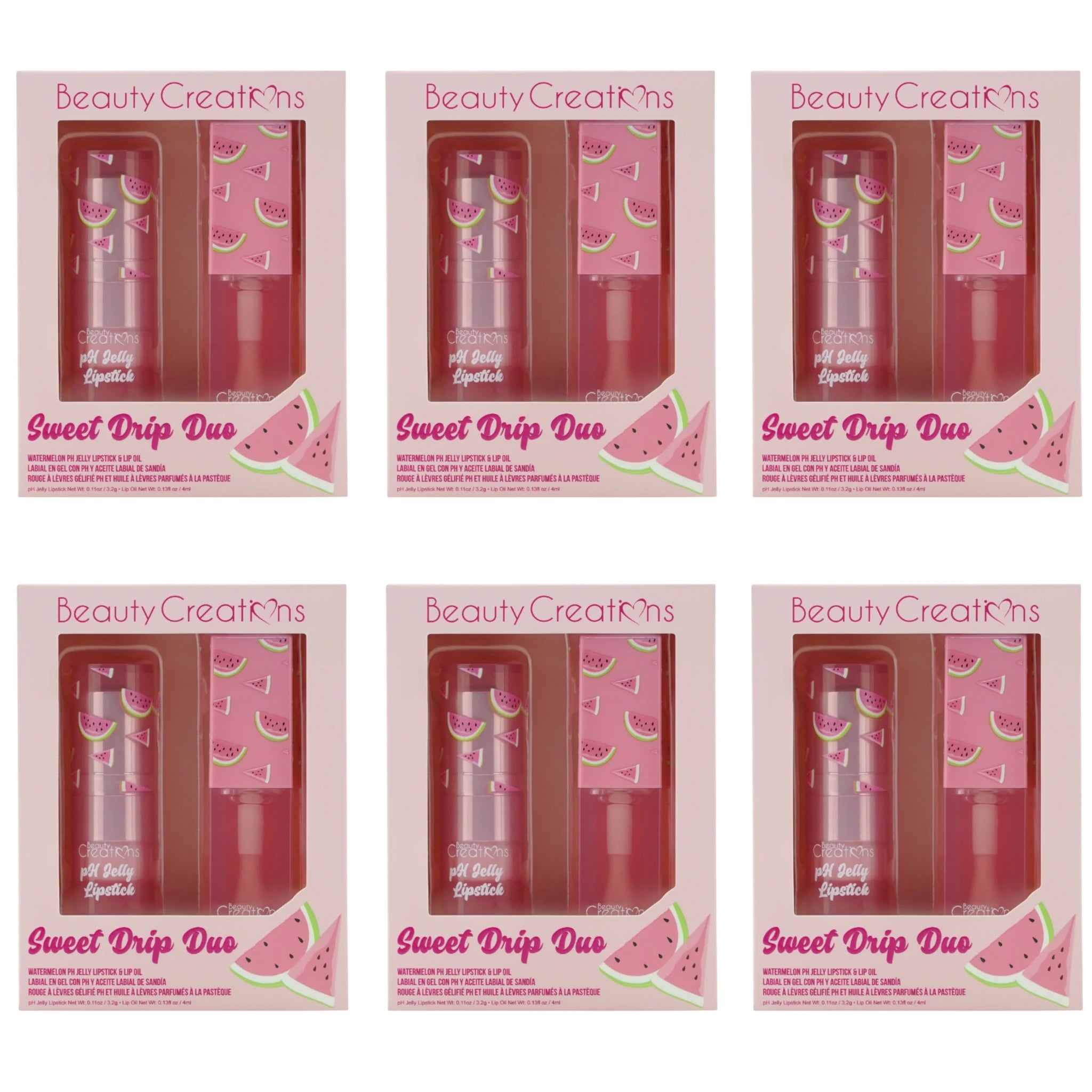 (6-pack) Beauty Creations Sweet Drip Duo Watermelon Ph Jelly Lipstick & Lip Oil
