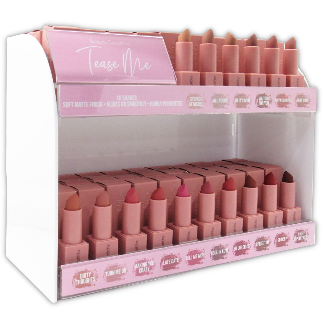 (96-pack) Beauty Creations Tease Me Lipstick + 16 Tester