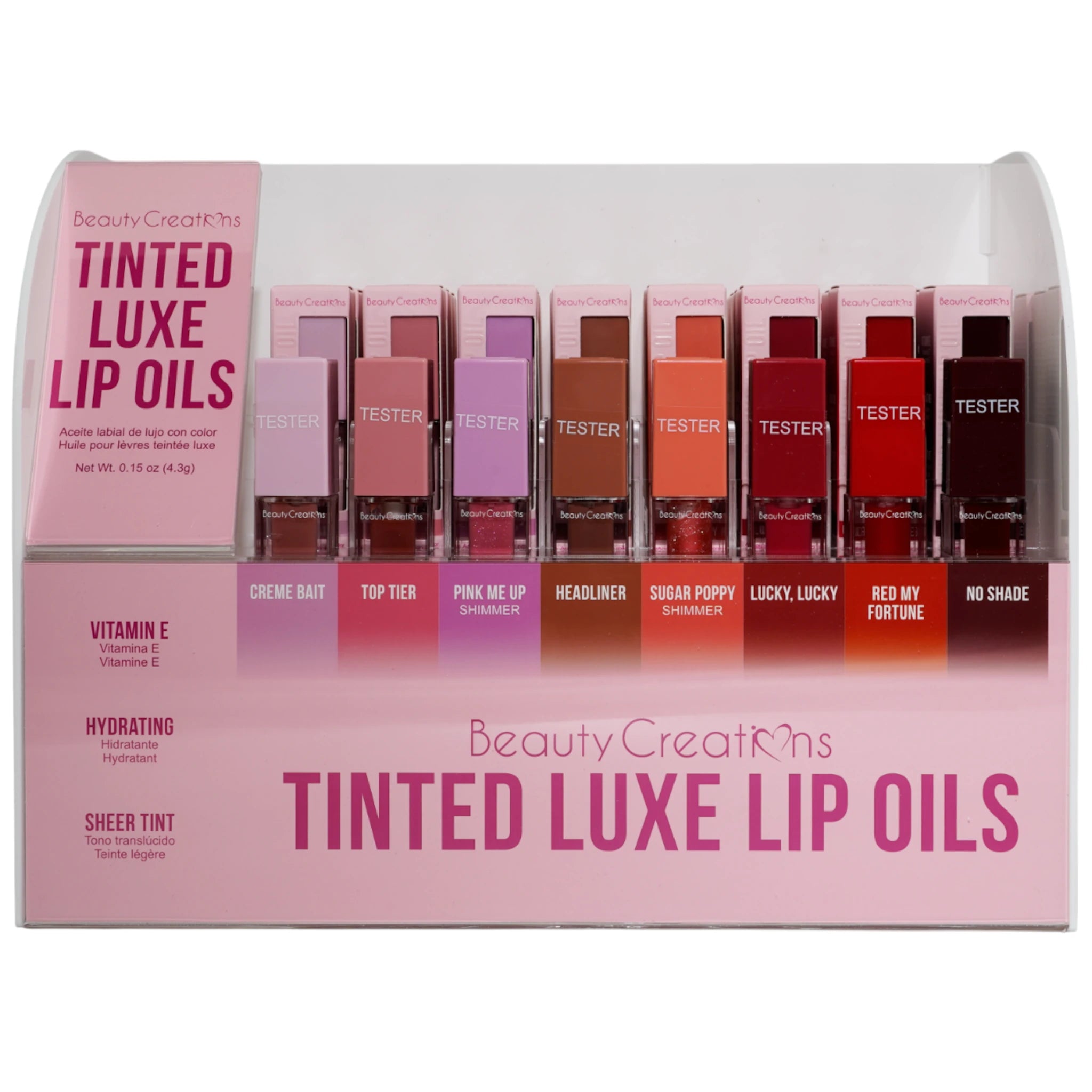 (48-pack) Beauty Creations Tinted Luxe Lip Oils + 8 Tester
