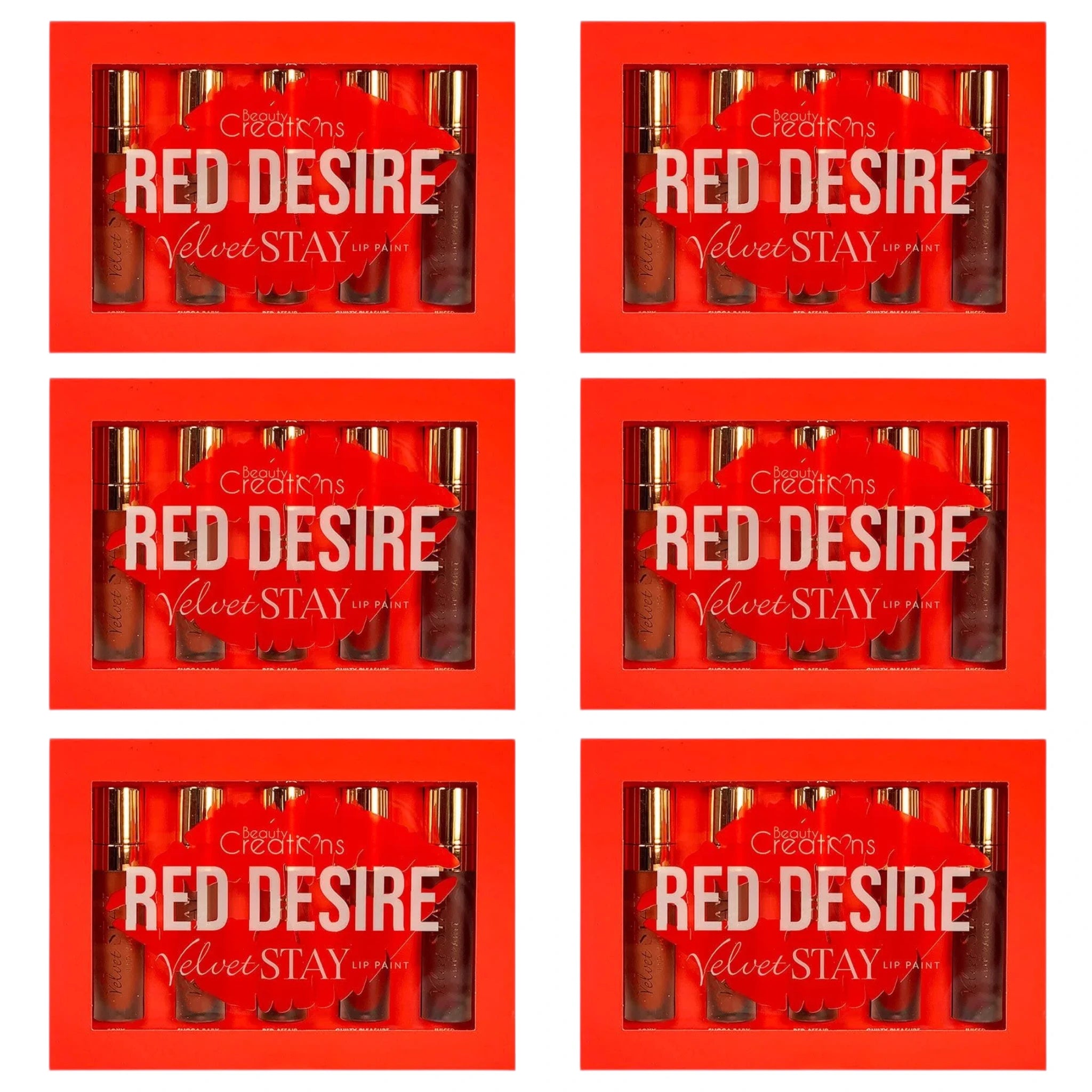 (6-pack) Beauty Creations Velvet Stay Lip Paint Red Desire (Set) - Image 1