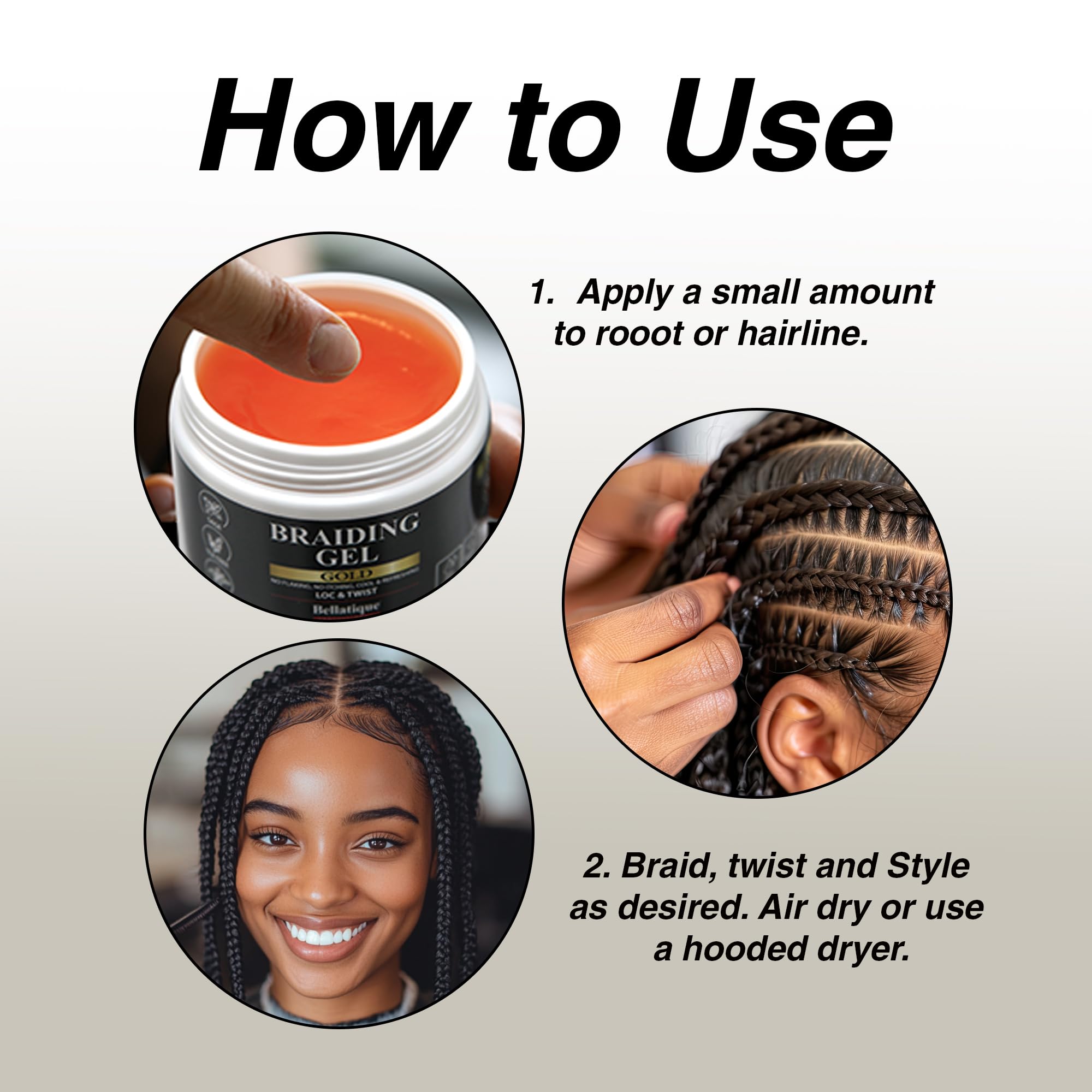 Bellatique Gold Braiding Gel Maximum Hold for Loc Twist No Flaking No Whitening - Thumbnail 3