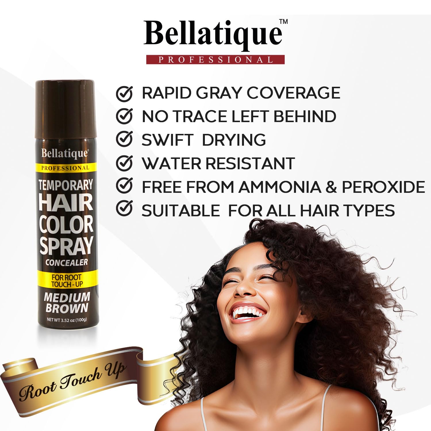 Bellatique Temporary Hair Color Concealer. for Root Touch Up. Quick Easy Fast