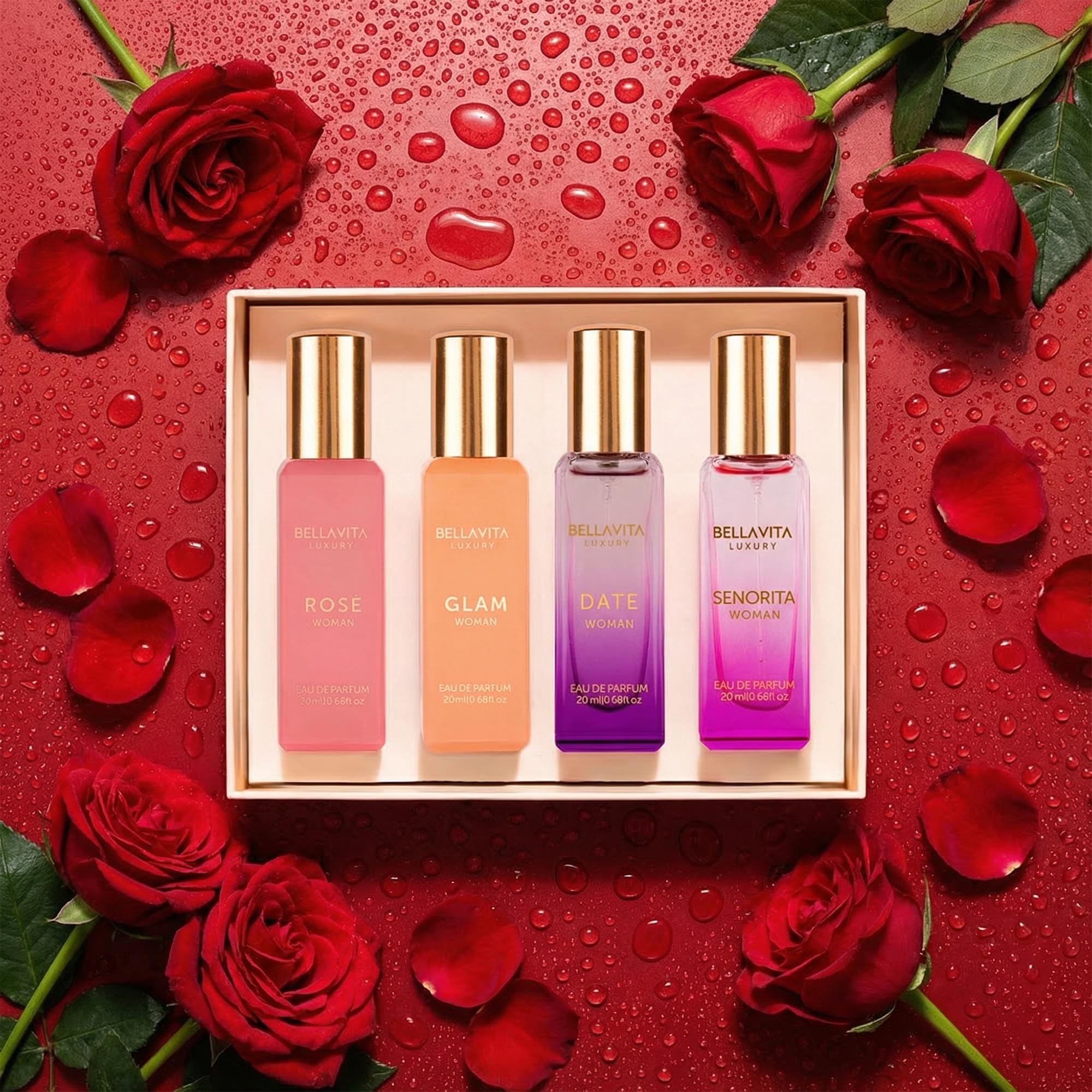 BELLAVITA LUXURY(W)4PC MINI SET(4x20ml edp sp)(ROSE, GLAM, DATE, SENORITA)