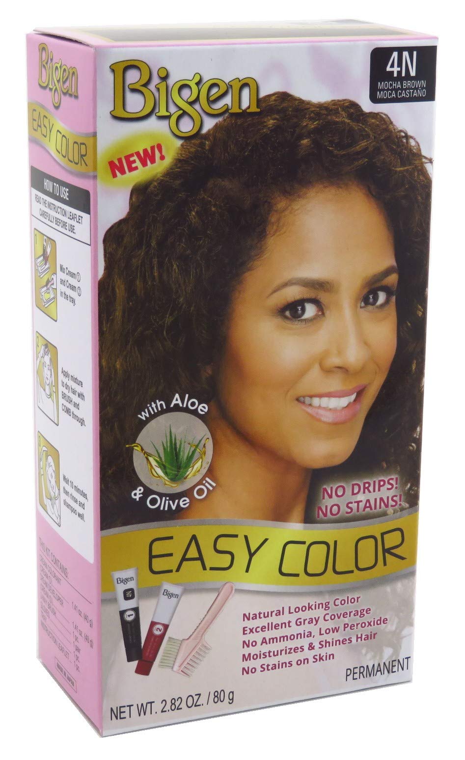 Bigen Easy Color Permanent Hair Dye With Aloe Olive Oil Mocha Brown 2.82 oz