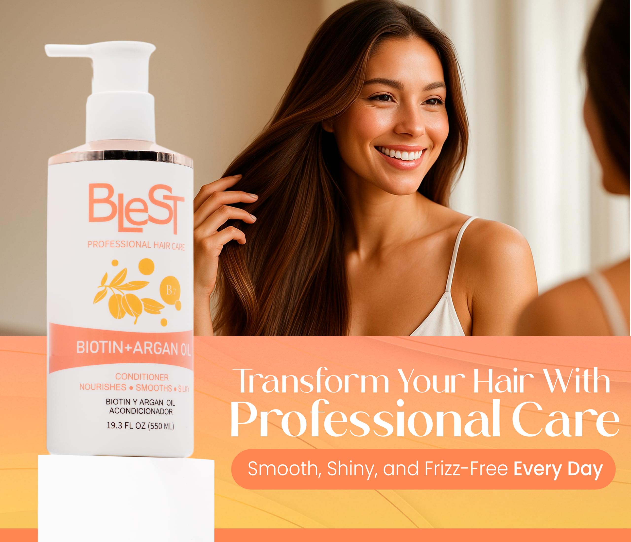 (5-pack) BLEST PROFESSIONAL HAIR CARE Biotin + Argan Oil Conditioner 550ml – Sulfate-Free Natural Conditioner for Dry Damaged Hair – Hair Growth Shampoo and Conditioner Set Safe for Color-Treated Hair - Thumbnail 2