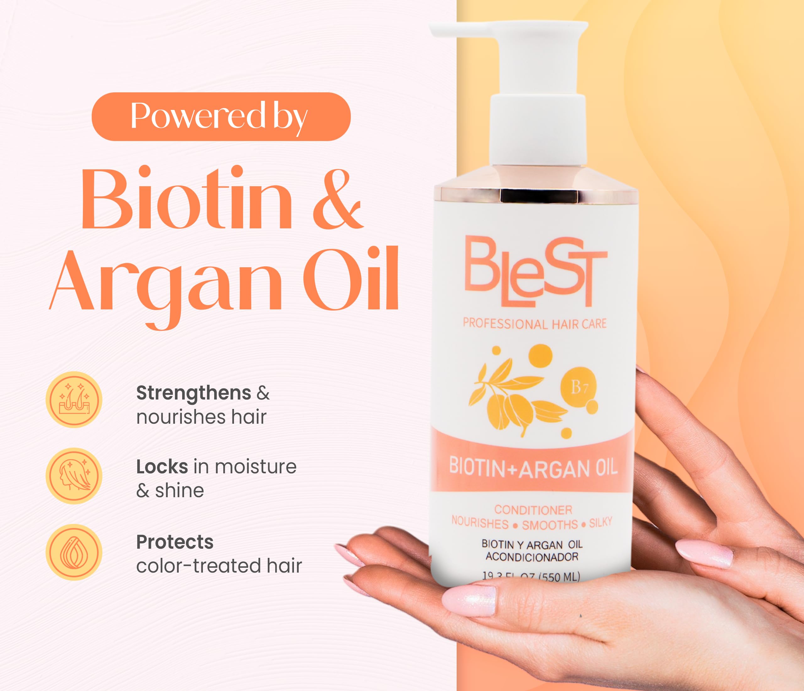 (5-pack) BLEST PROFESSIONAL HAIR CARE Biotin + Argan Oil Conditioner 550ml – Sulfate-Free Natural Conditioner for Dry Damaged Hair – Hair Growth Shampoo and Conditioner Set Safe for Color-Treated Hair - Thumbnail 3