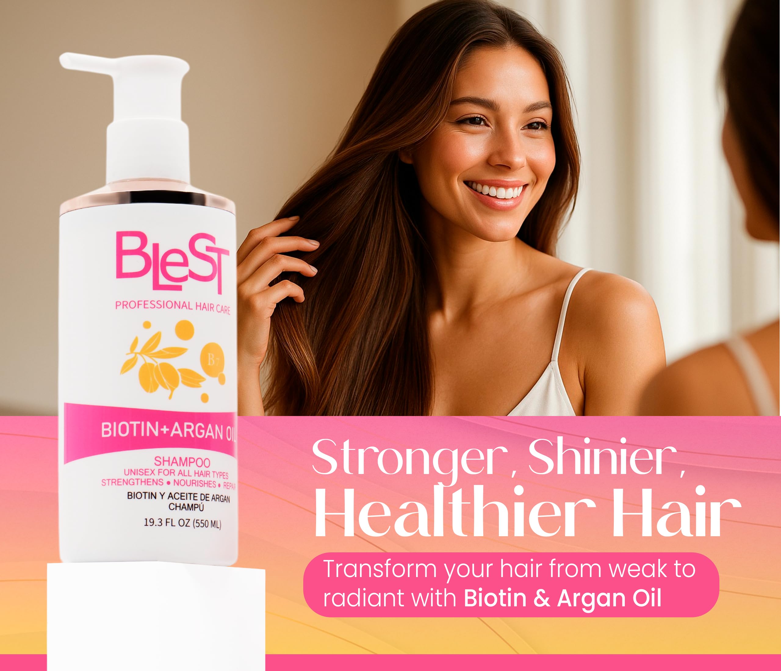 (5-pack) BLEST PROFESSIONAL HAIR CARE Biotin + Argan Oil Shampoo 550ml – Sulfate-Free for Dry Damaged Hair – Hair Growth Shampoo for Color-Treated Hair - Thumbnail 2