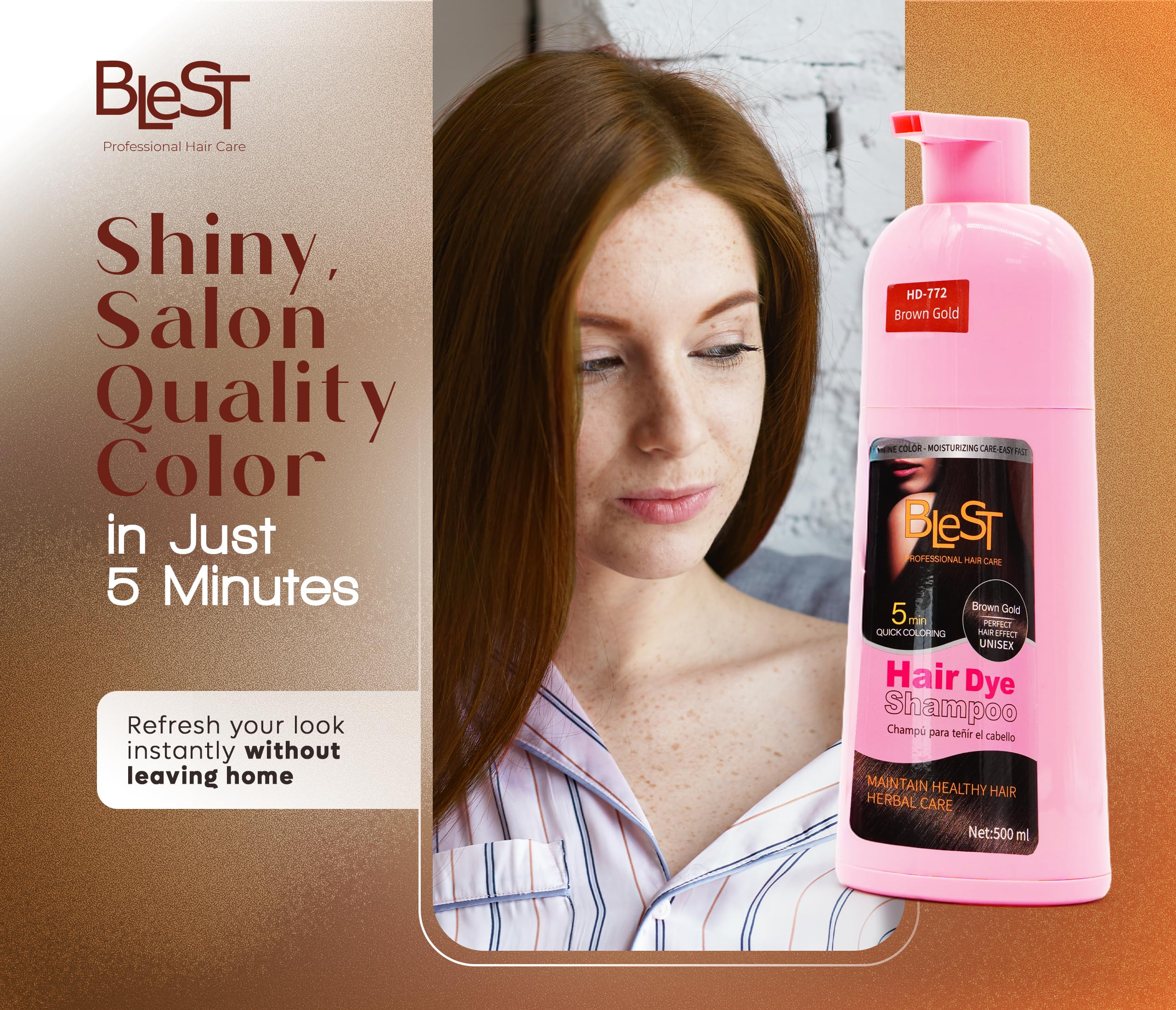 (6-pack) Blest Hair Dye Shampoo Brown Gold - Thumbnail 2