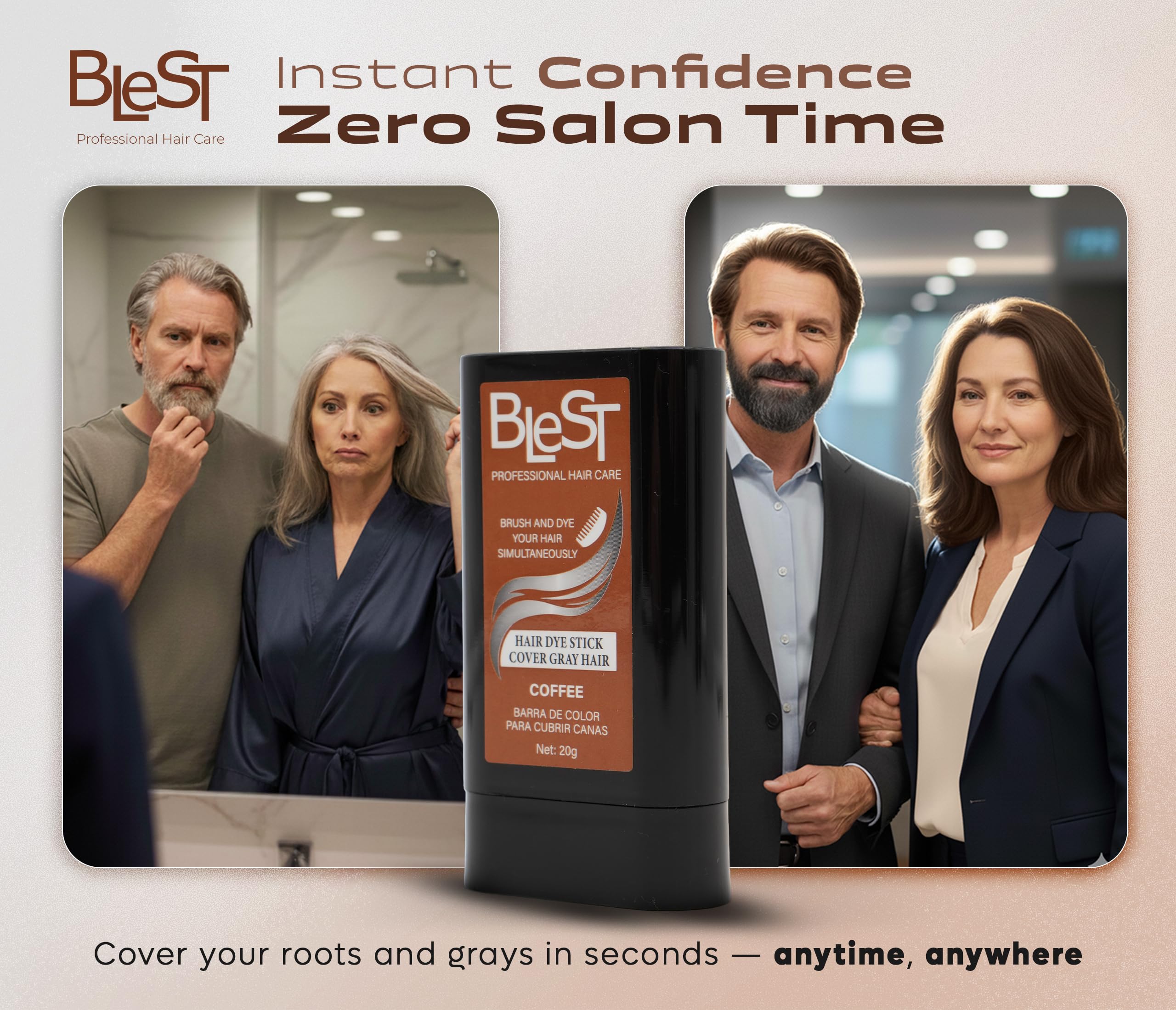 (12-pack) BLEST PROFESSIONAL Root Touch Up for Gray Coverage – Coffee Shade Temporary Color – Easy Applicator Concealer for Regrowth – 20g - Thumbnail 2