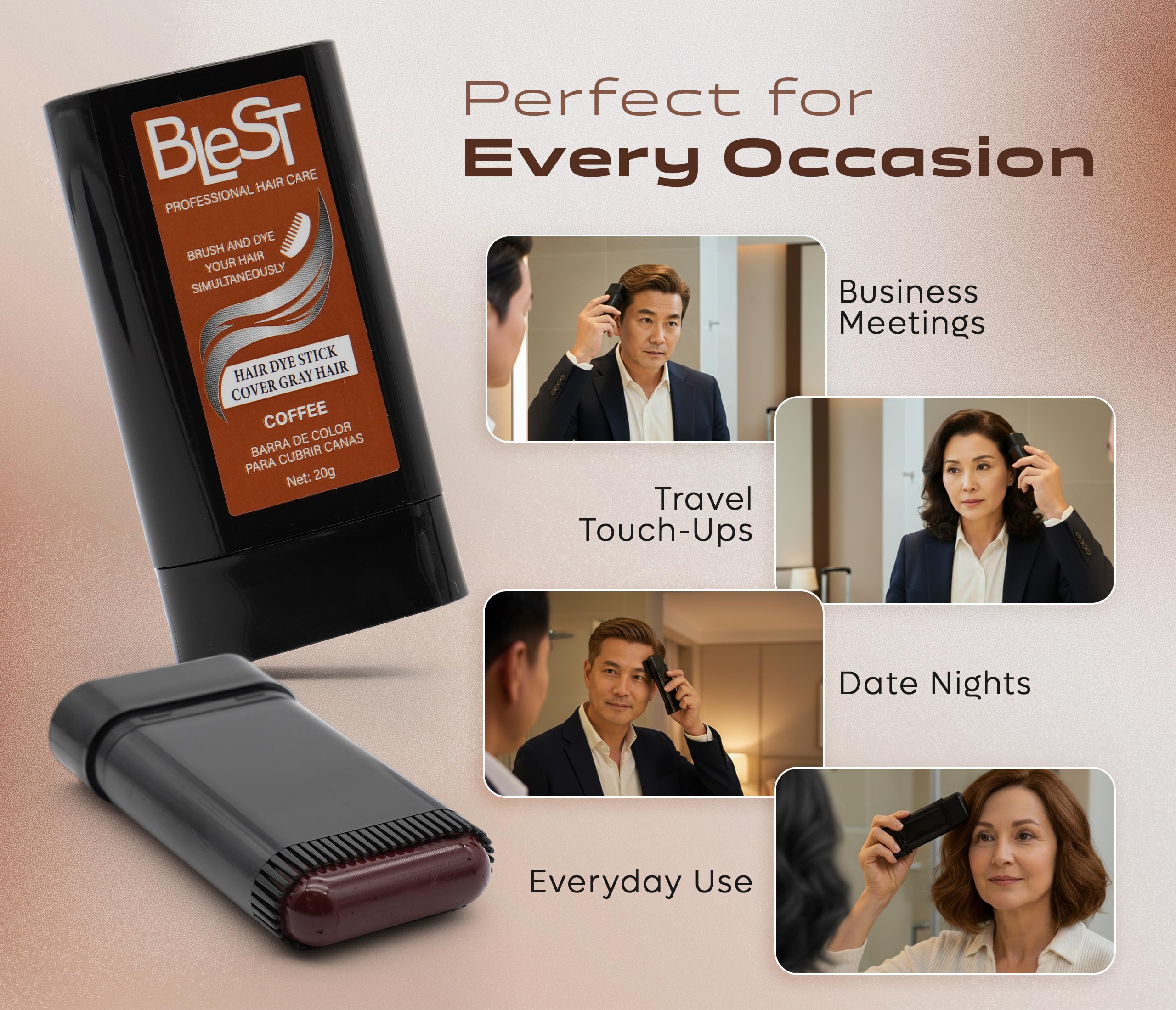 (12-pack) BLEST PROFESSIONAL Root Touch Up for Gray Coverage – Coffee Shade Temporary Color – Easy Applicator Concealer for Regrowth – 20g - Thumbnail 3